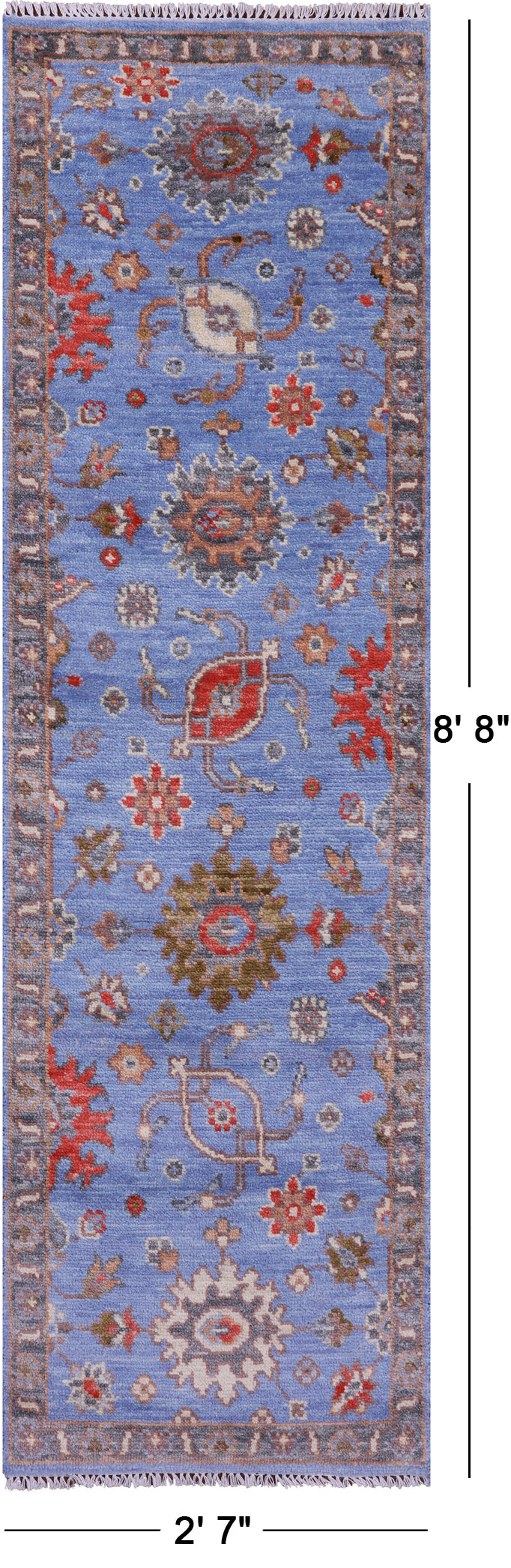 Blue Turkish Oushak Handmade Wool Runner Rug - 2' 7" X 8' 8" - Golden Nile