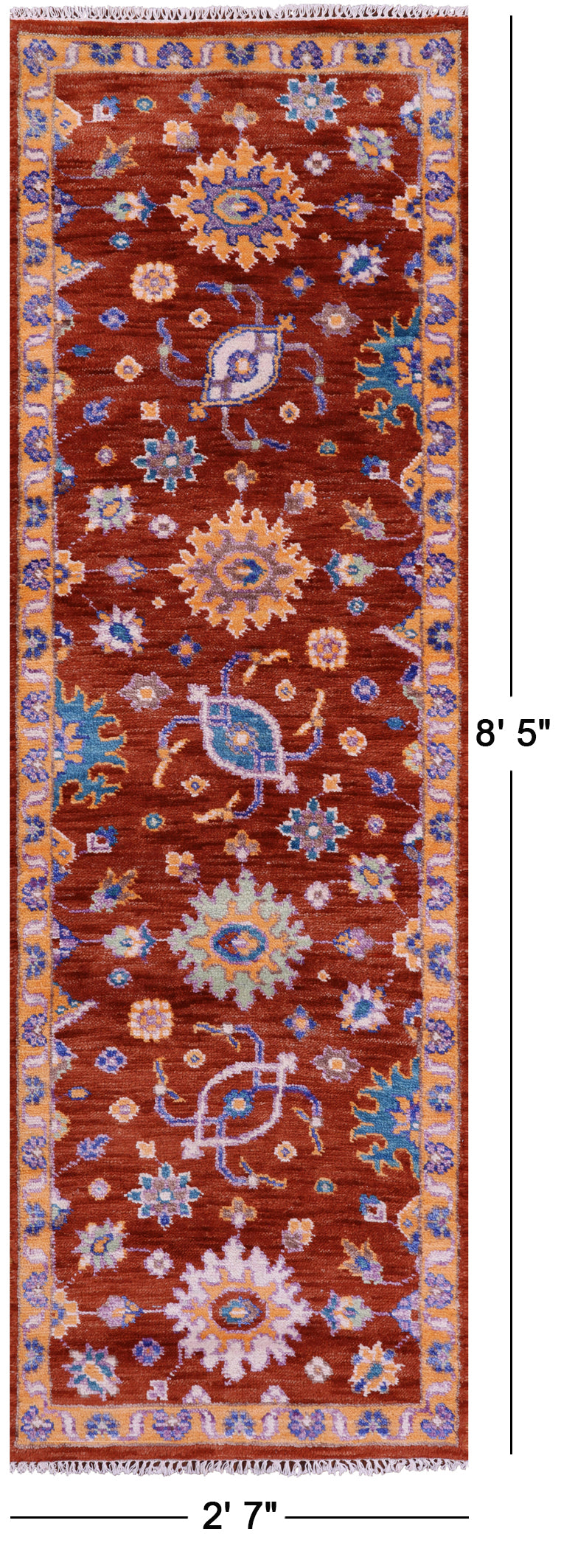Turkish Oushak Hand Knotted Wool Runner Rug - 2' 7" X 8' 5" - Golden Nile
