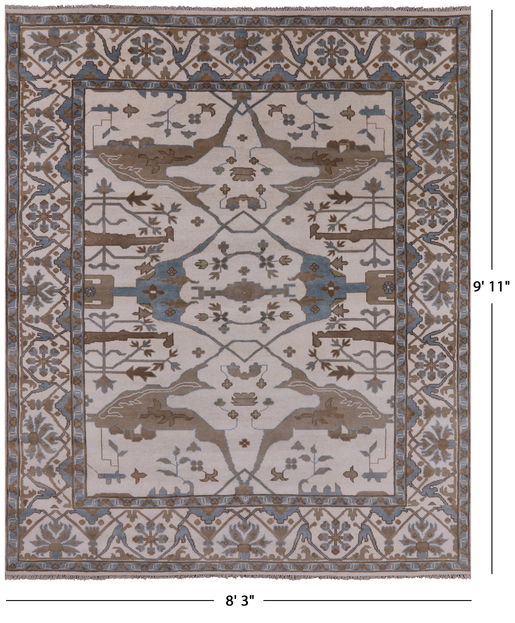 Ivory Turkish Oushak Hand Knotted Wool Area Rug - 8' 3" X 9' 11" - Golden Nile