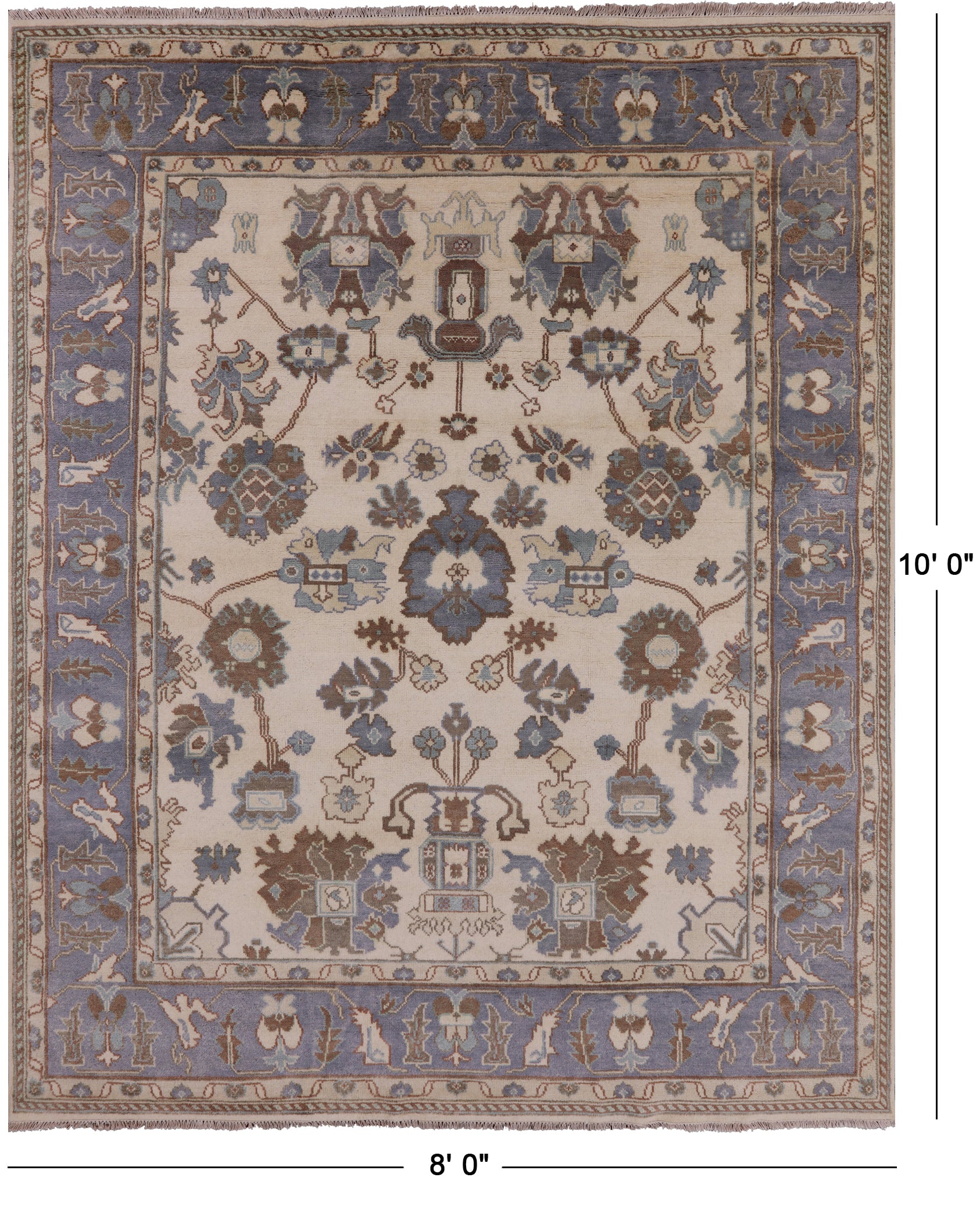 Ivory Turkish Oushak Hand Knotted Wool Area Rug - 8' 0" X 10' 0" - Golden Nile