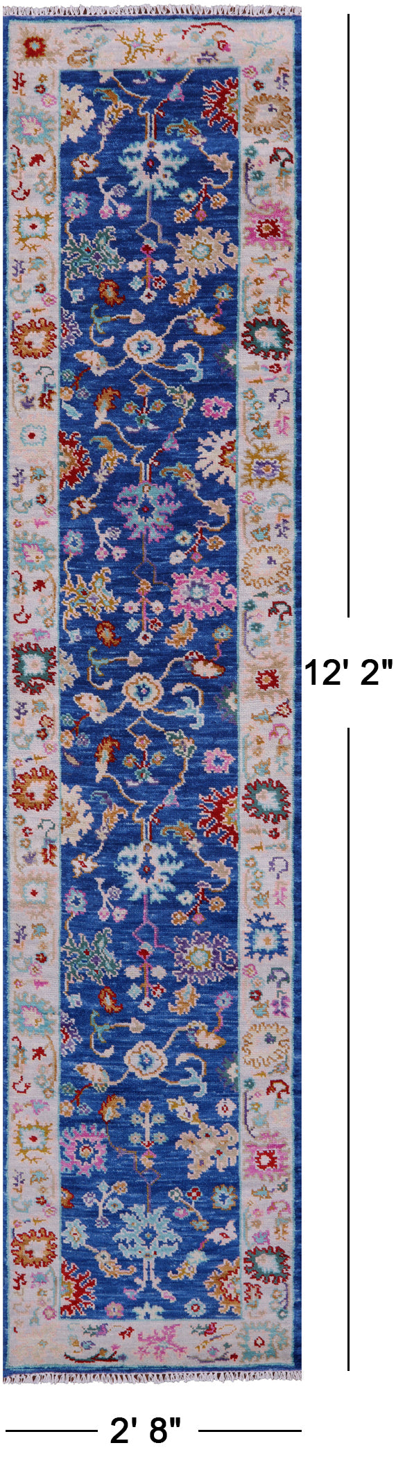 Blue Turkish Oushak Hand Knotted Wool Runner Rug - 2' 8" X 12' 2" - Golden Nile