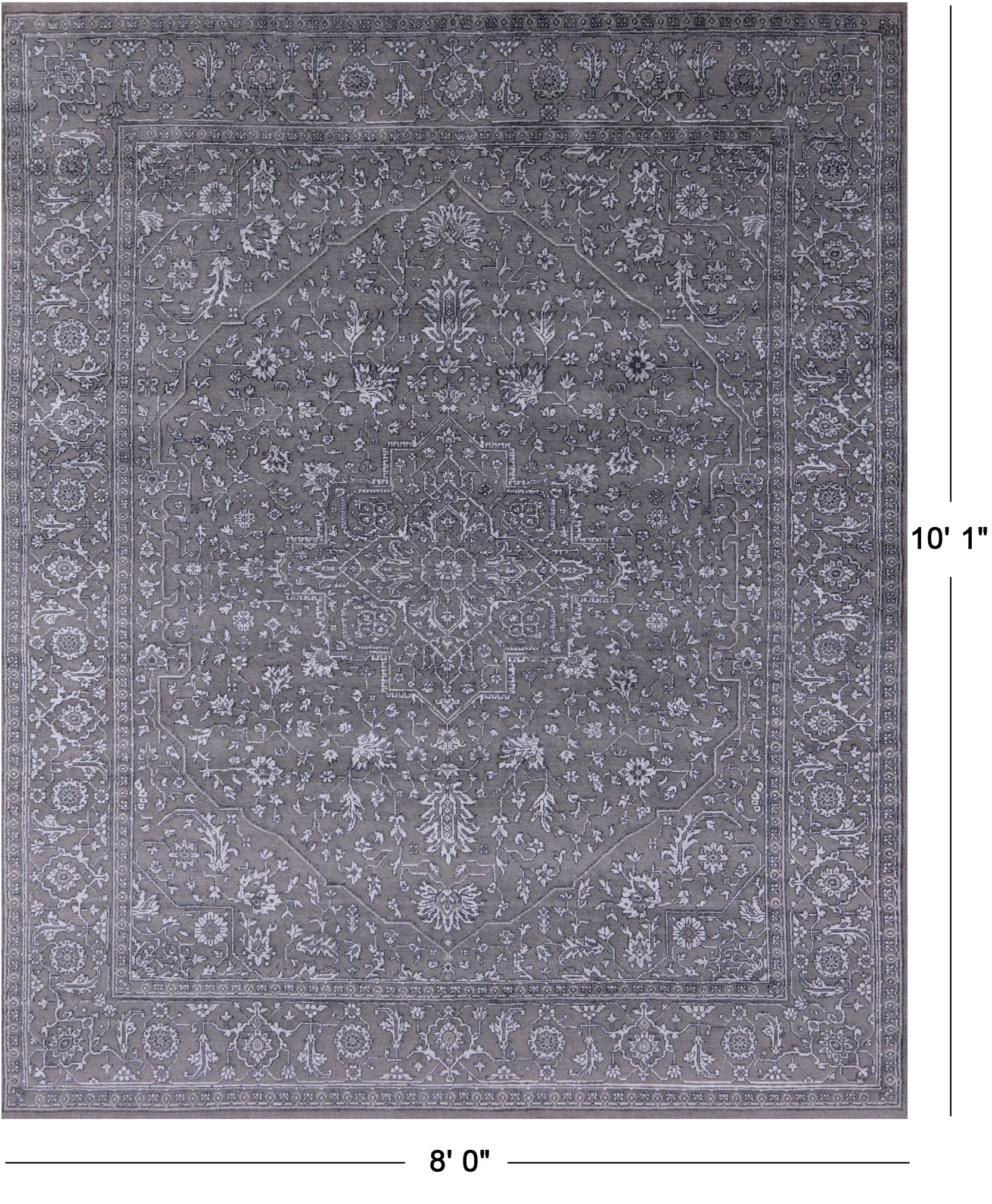 Grey Persian Fine Serapi Hand Knotted Wool & Silk Rug - 8' 0" X 10' 1" - Golden Nile