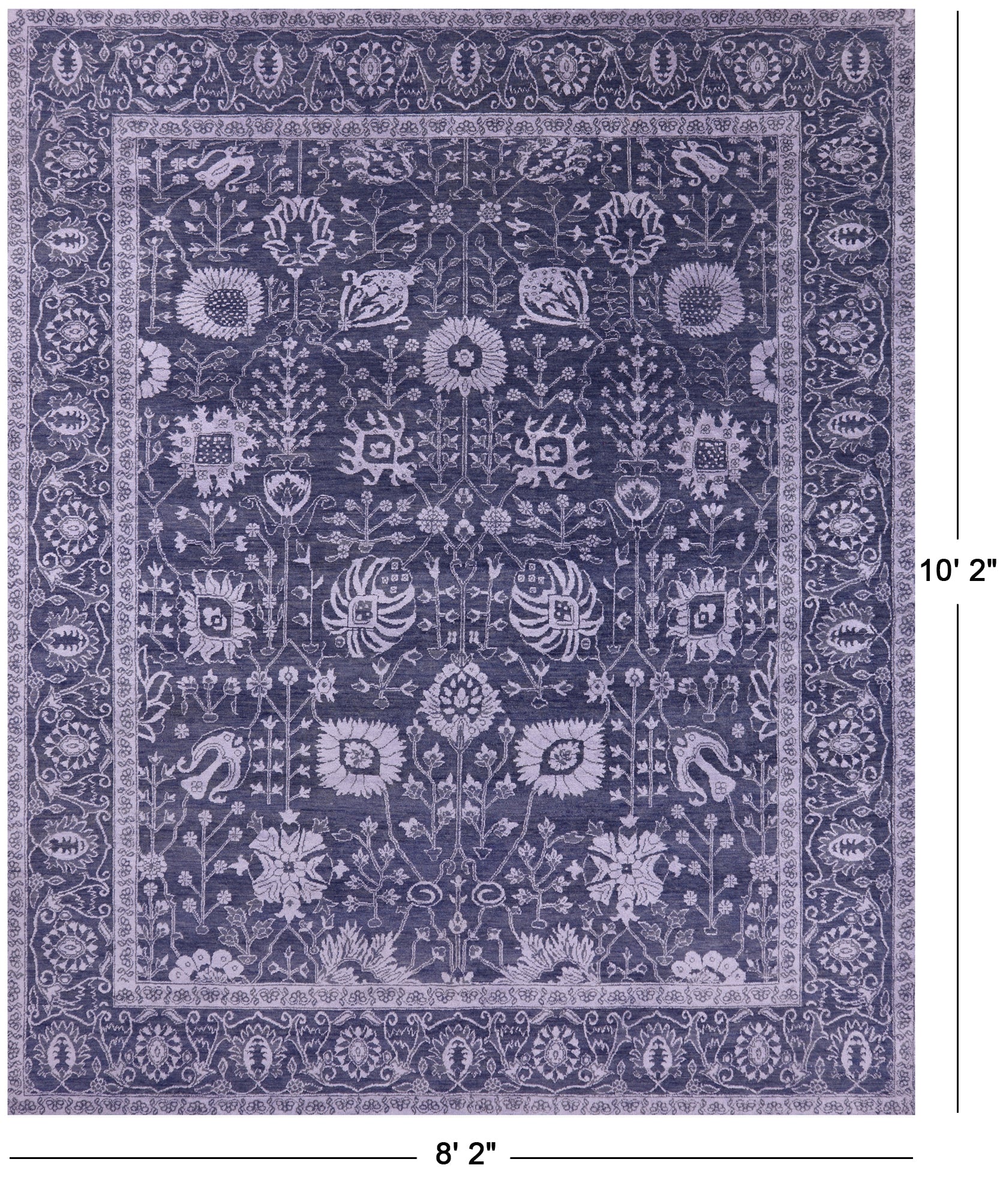 Grey Persian Hand Knotted Wool & Silk Rug - 8' 2" X 10' 2" - Golden Nile