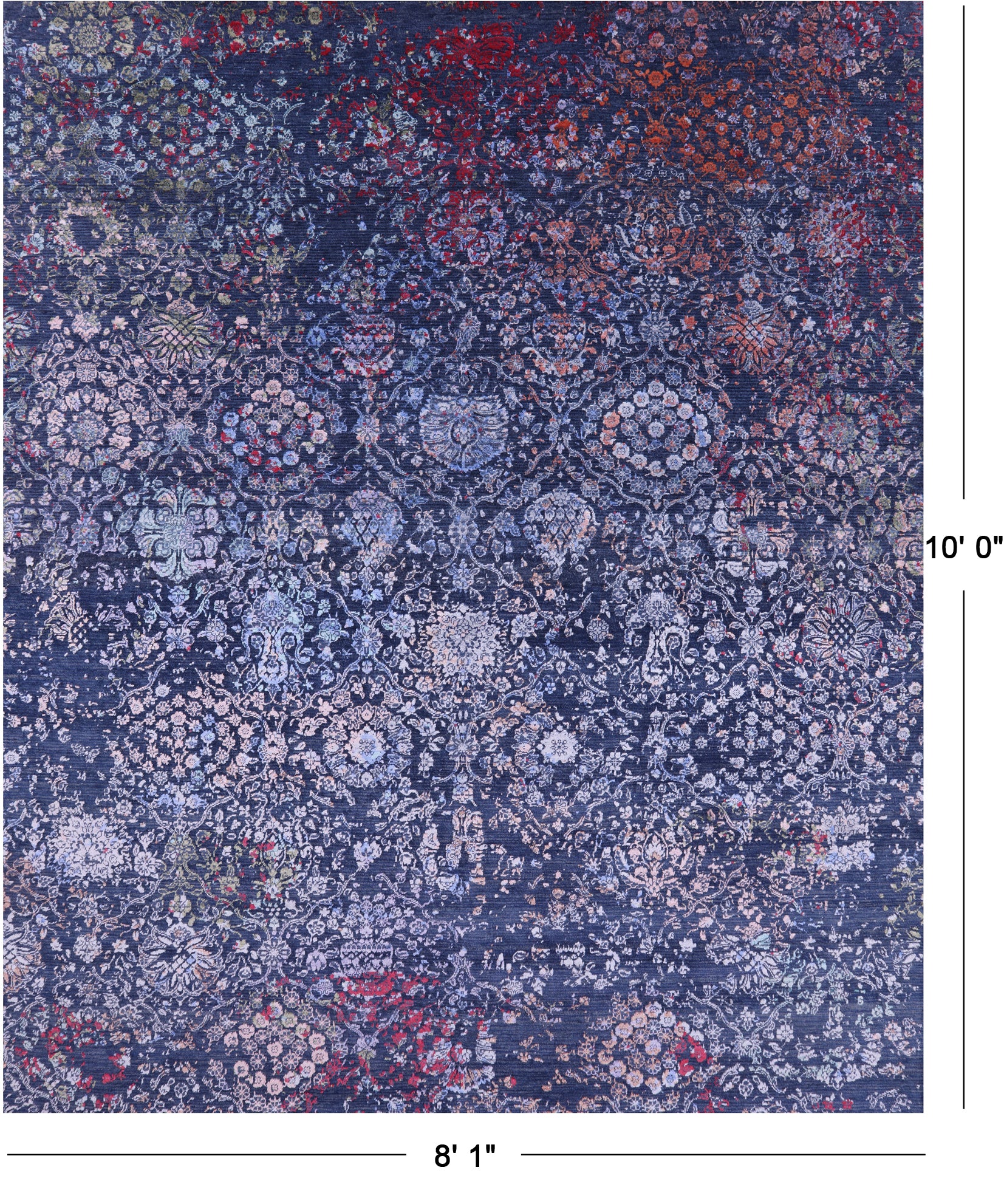 Blue Persian Hand Knotted Wool & Silk Rug - 8' 1" X 10' 0" - Golden Nile