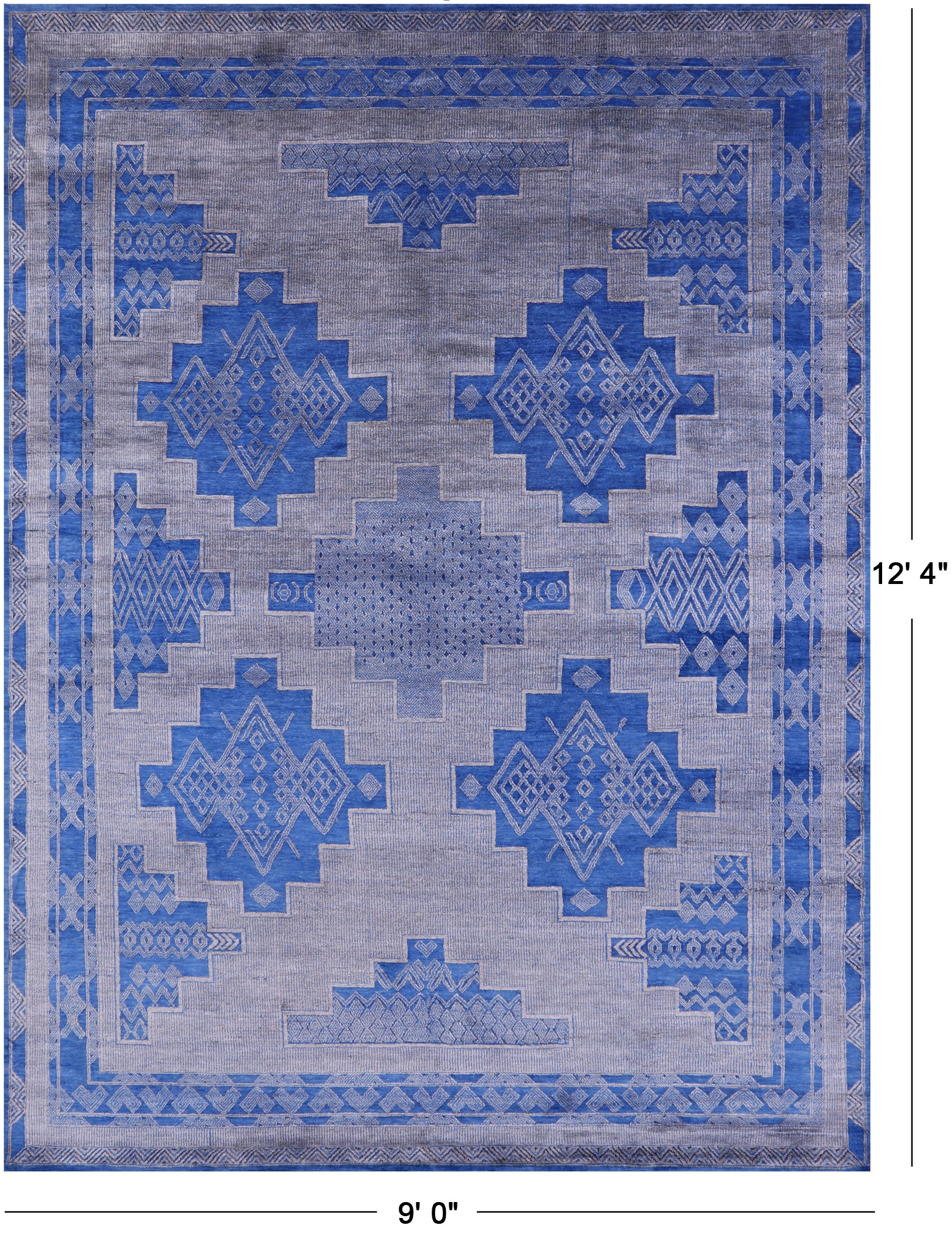 Blue Persian Gabbeh Hand Knotted Wool & Silk Rug - 9' 0" X 12' 4" - Golden Nile