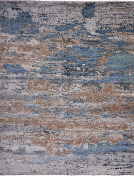 SUPER SALE Abstract Modern Hand Knotted Wool & Silk Rug - 7' 11" X 10' 1"