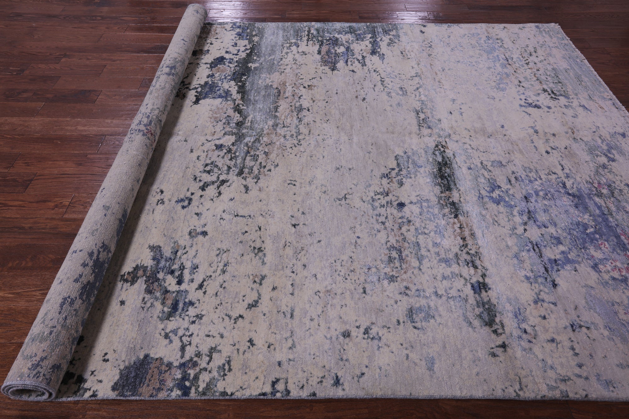 SUPER SALE Abstract Modern Hand Knotted Wool & Silk Rug - 7' 10" X 10' 4"