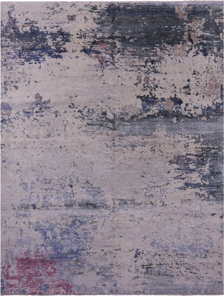 SUPER SALE Abstract Modern Hand Knotted Wool & Silk Rug - 7' 10" X 10' 4"