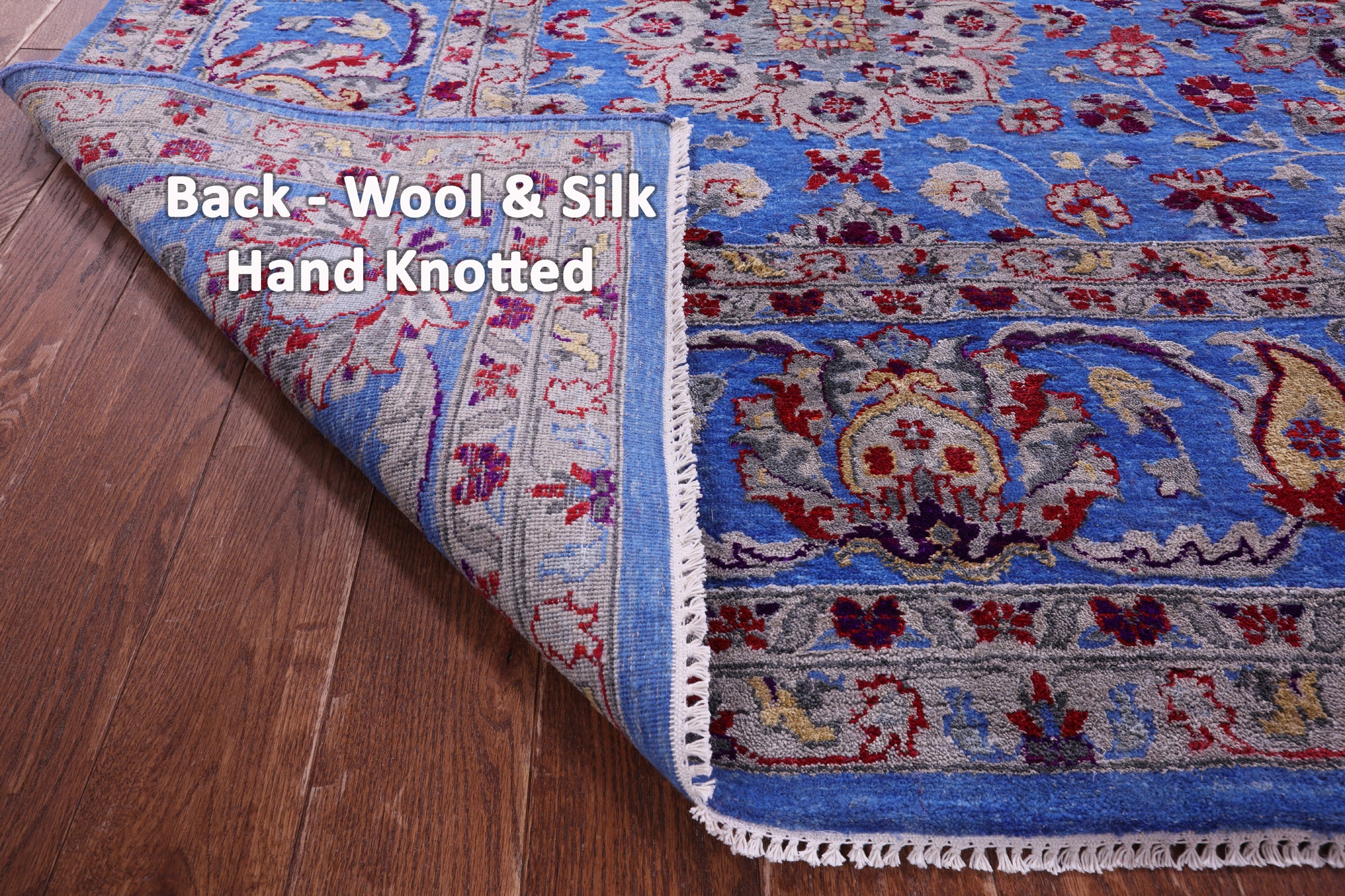 Blue Persian Hand Knotted Wool & Silk Rug - 9' 1" X 12' 1" - Golden Nile