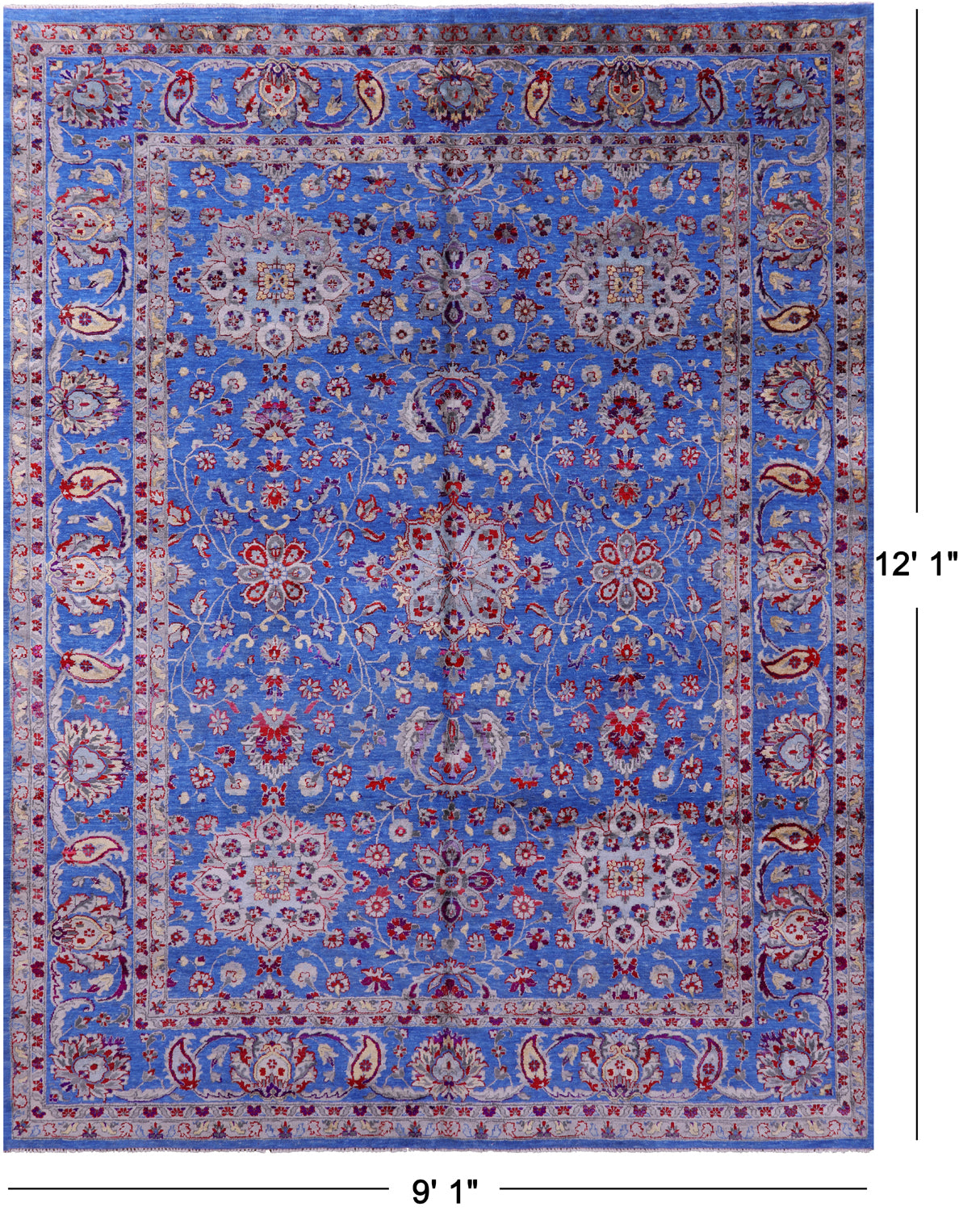 Blue Persian Hand Knotted Wool & Silk Rug - 9' 1" X 12' 1" - Golden Nile