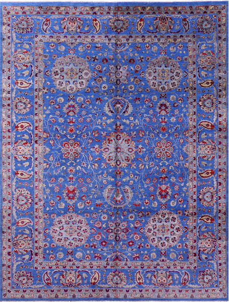 Blue Persian Hand Knotted Wool & Silk Rug - 9' 1" X 12' 1" - Golden Nile