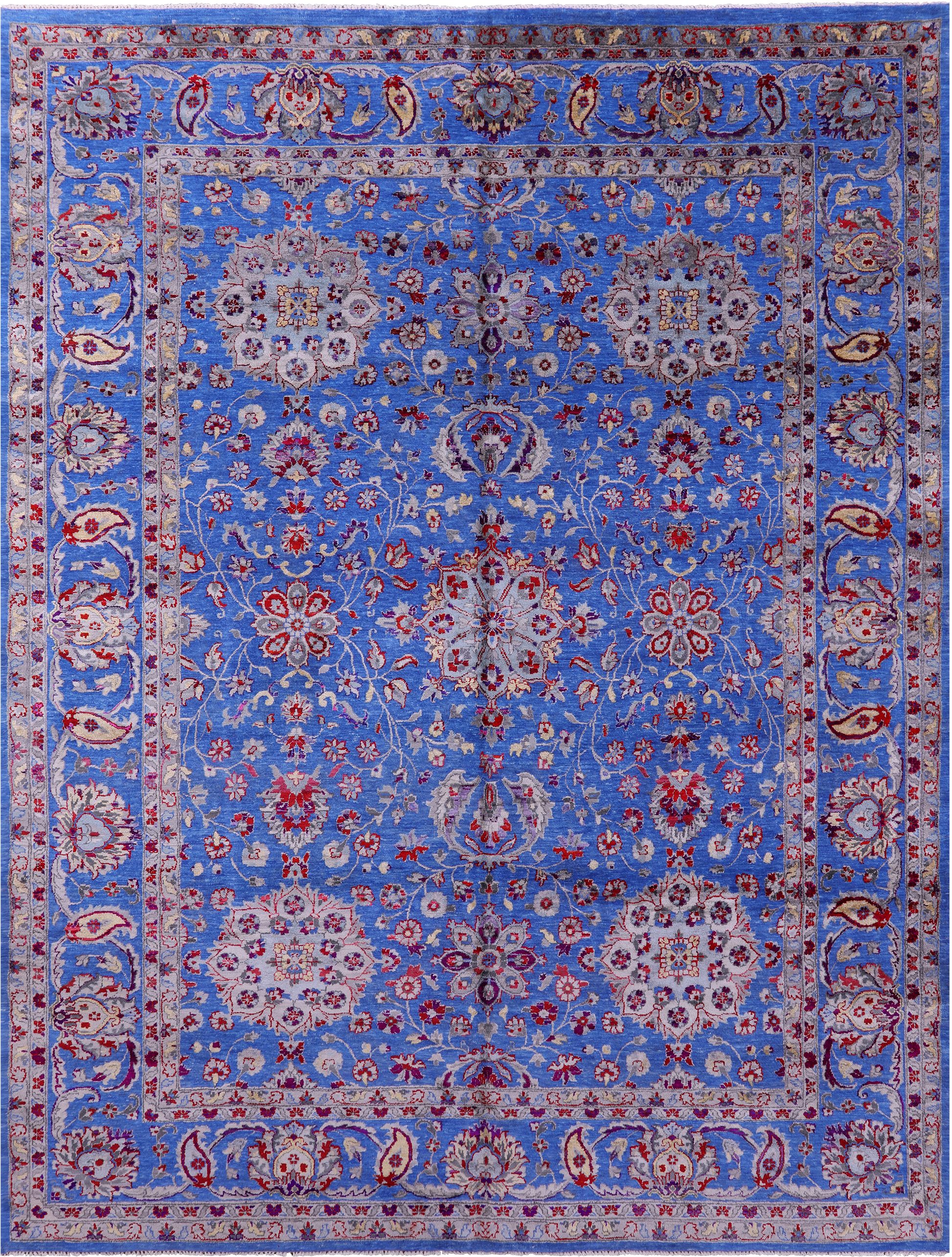 Blue Persian Hand Knotted Wool & Silk Rug - 9' 1" X 12' 1" - Golden Nile