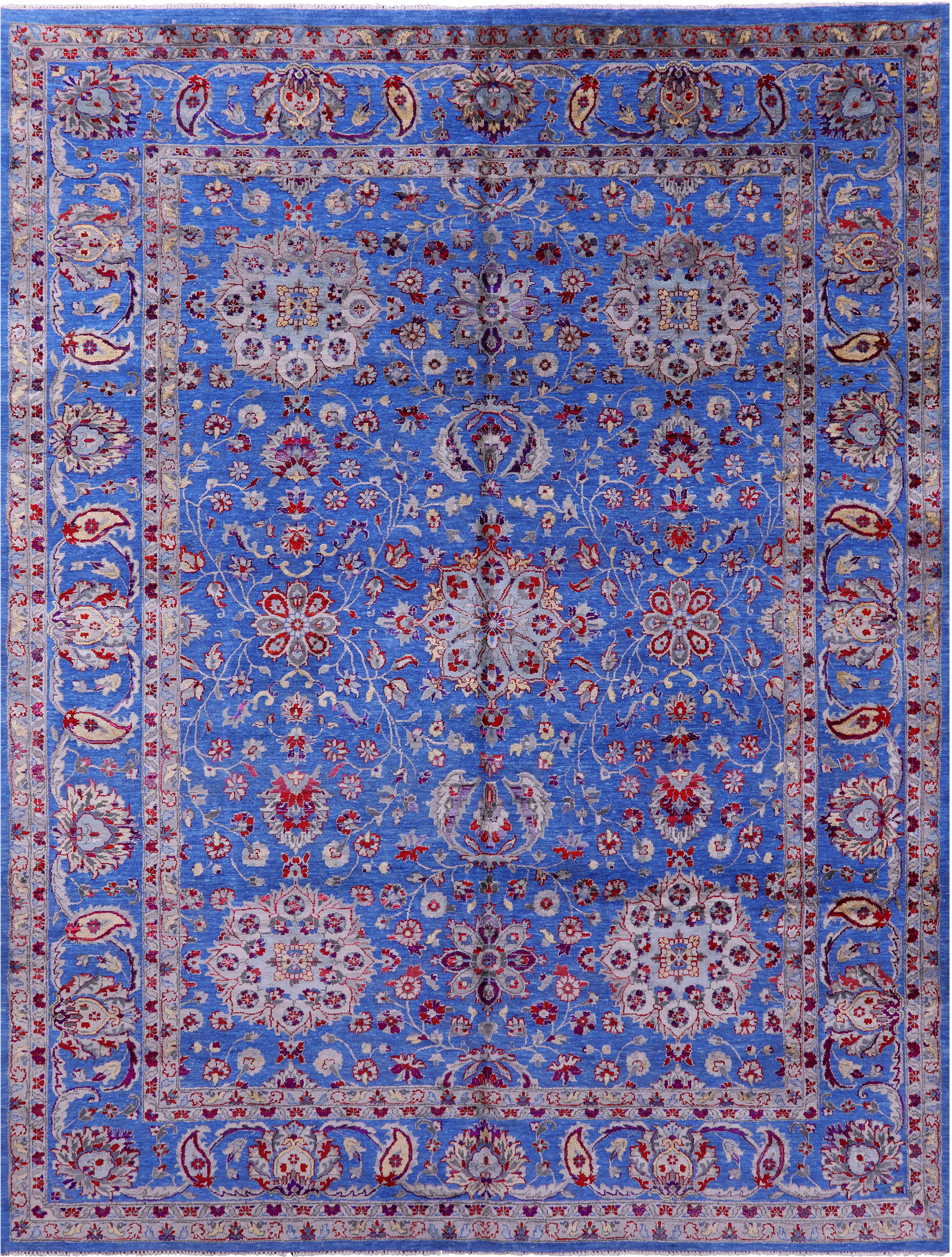 Blue Persian Hand Knotted Wool & Silk Rug - 9' 1" X 12' 1" - Golden Nile