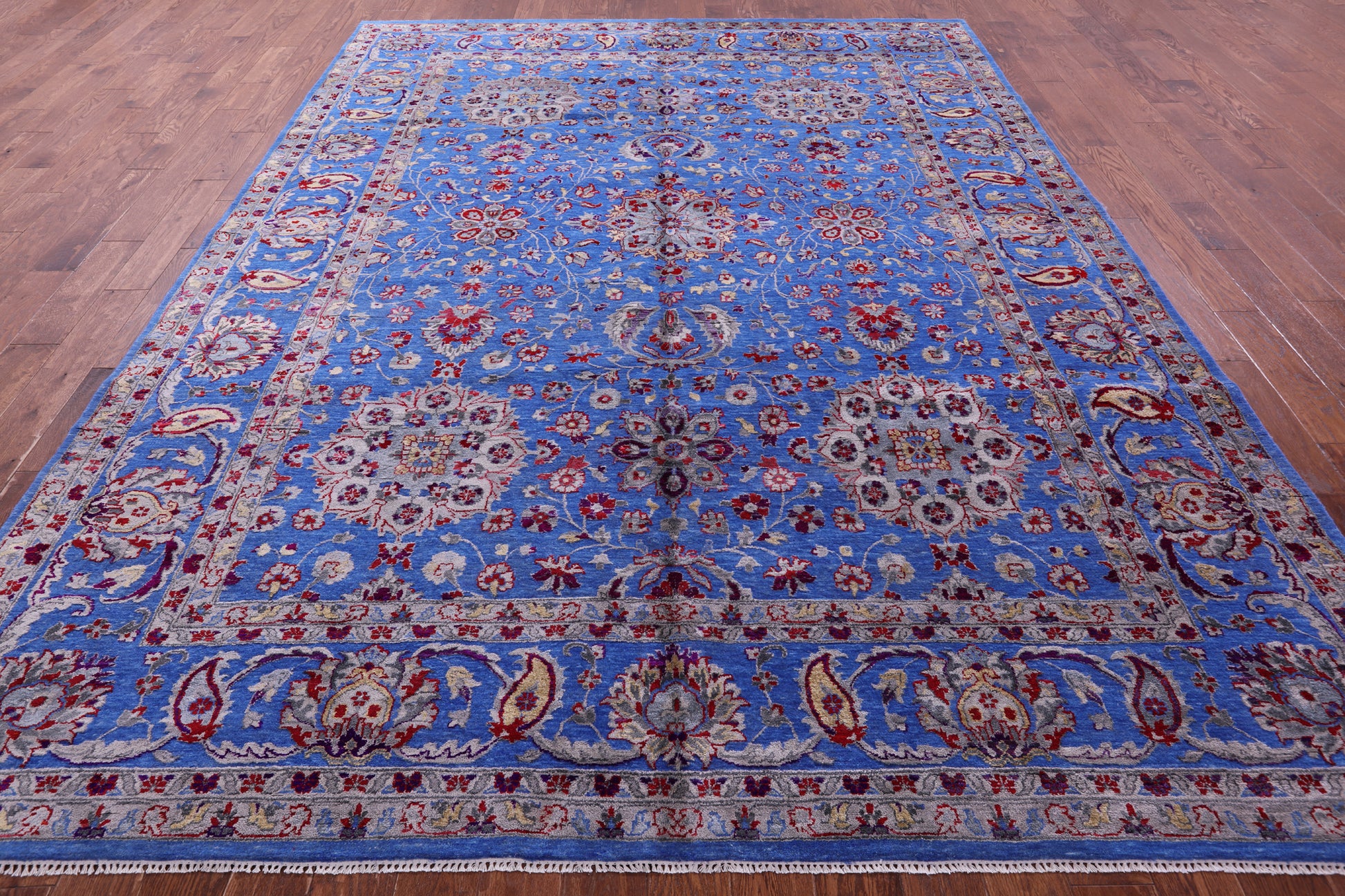 Blue Persian Hand Knotted Wool & Silk Rug - 9' 1" X 12' 1" - Golden Nile