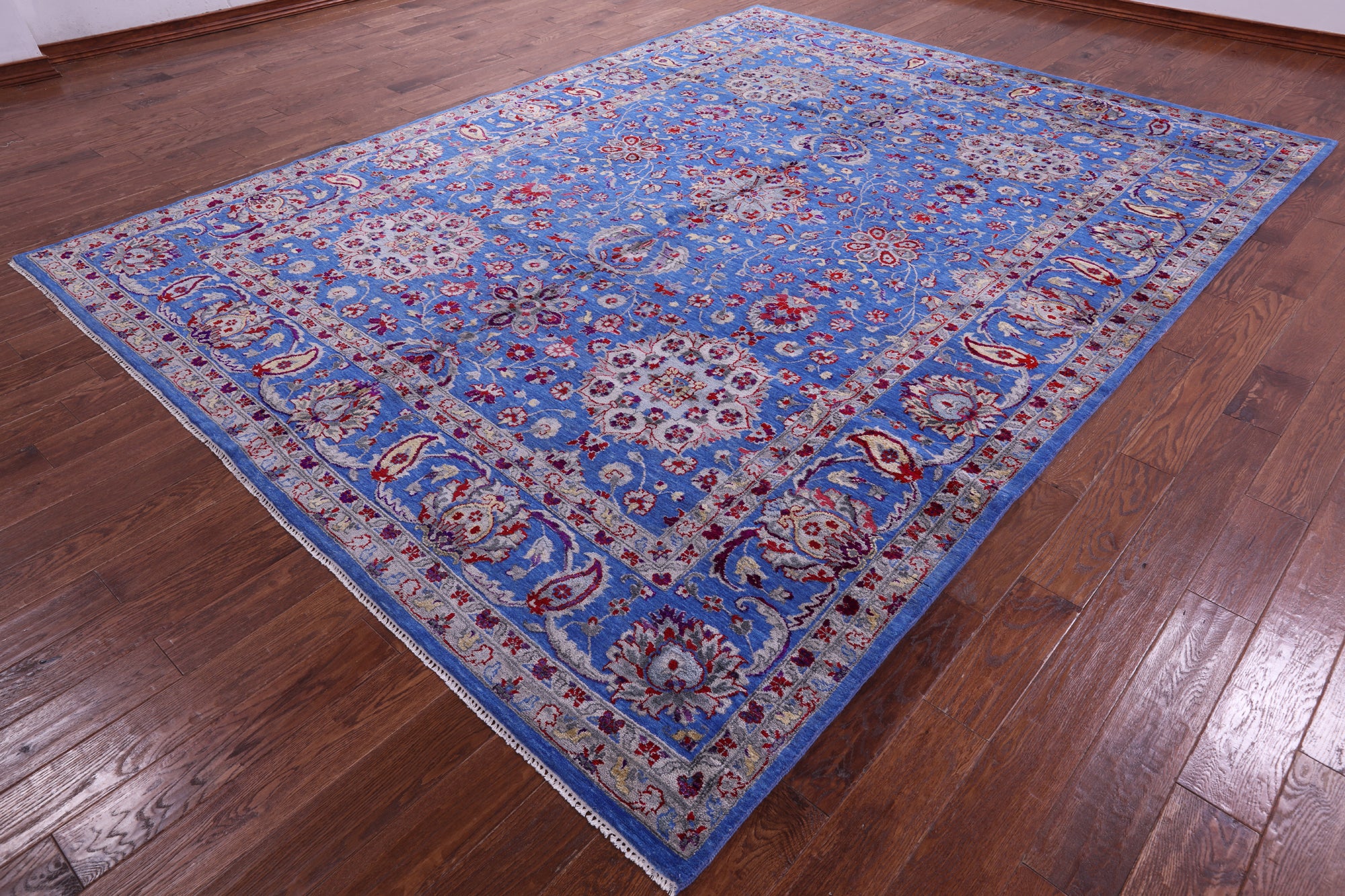 Blue Persian Hand Knotted Wool & Silk Rug - 9' 1" X 12' 1" - Golden Nile