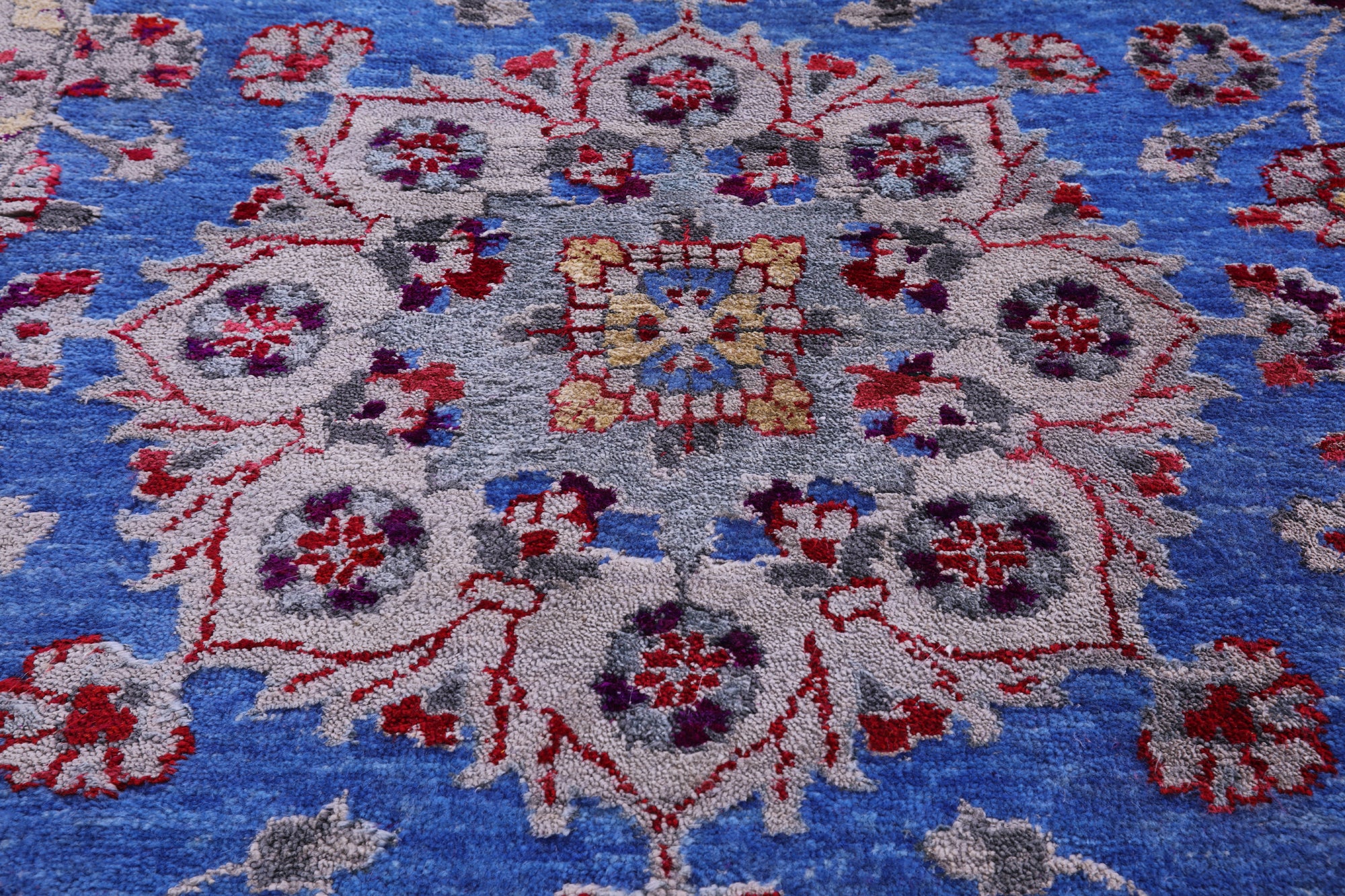 Blue Persian Hand Knotted Wool & Silk Rug - 9' 1" X 12' 1" - Golden Nile