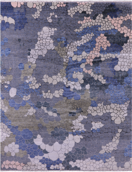 Abstract Contemporary Handmade Wool & Silk Rug - 8' 1" X 10' 2"