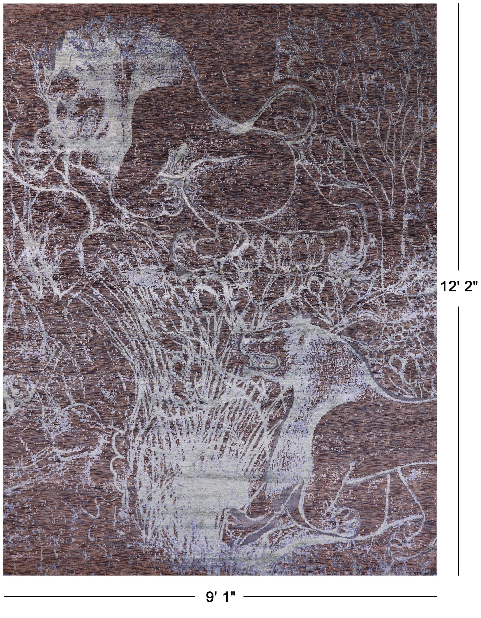 Lions Design Contemporary Hand Knotted Wool & Silk Rug - 9' 1" X 12' 2" - Golden Nile