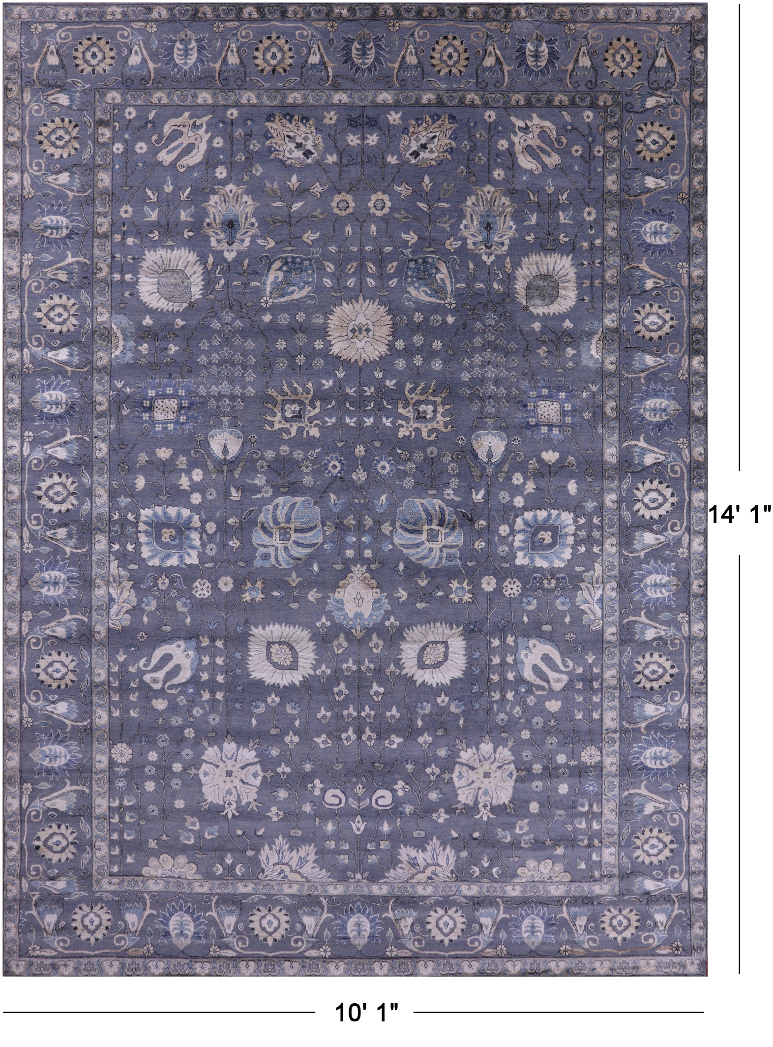 Grey Persian Handmade Wool & Silk Rug - 10' 1" X 14' 1" - Golden Nile