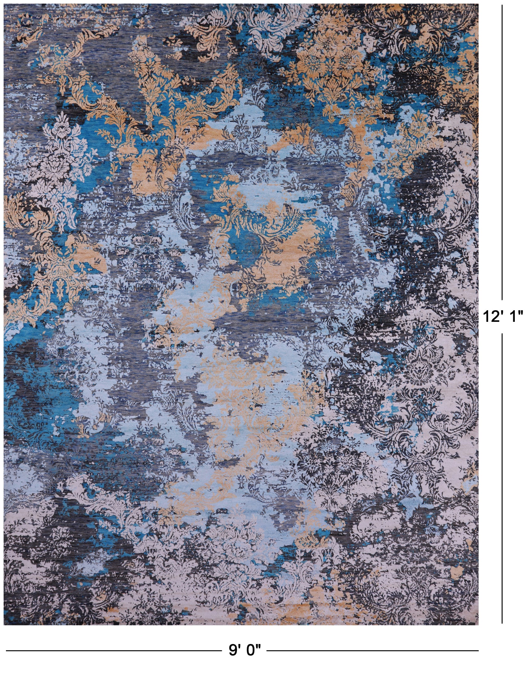 Abstract Modern Hand Knotted Wool & Silk Rug - 9' 0" X 12' 1" - Golden Nile
