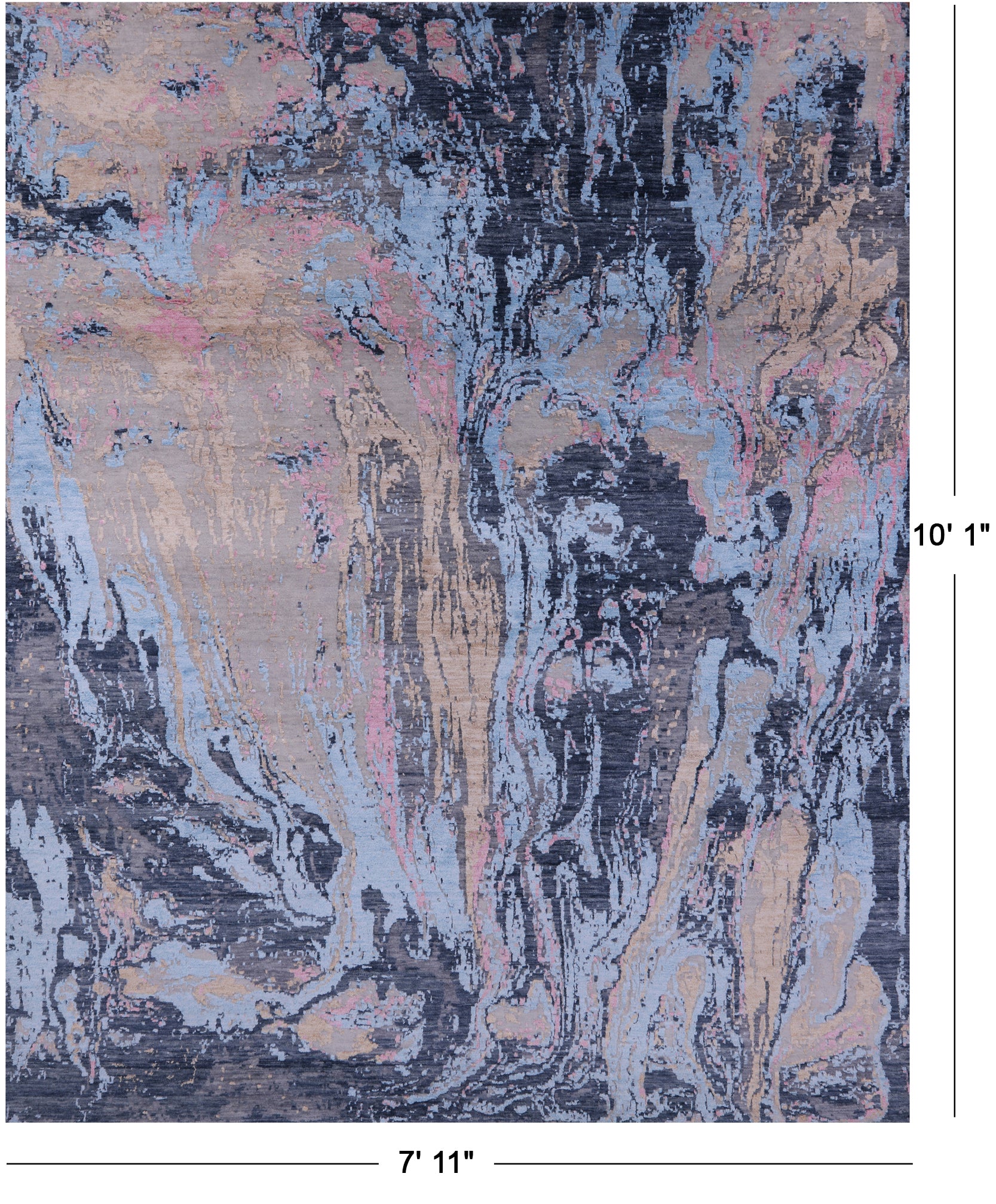Abstract Modern Hand Knotted Wool & Silk Rug - 7' 11" X 10' 1" - Golden Nile