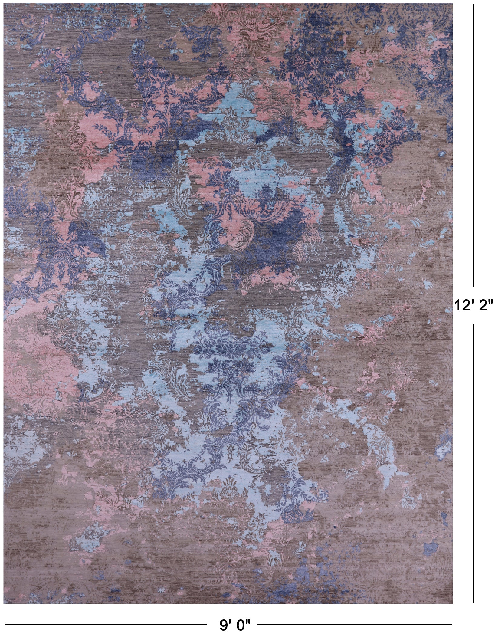 Abstract Modern Hand Knotted Wool & Silk Rug - 9' 0" X 12' 2" - Golden Nile