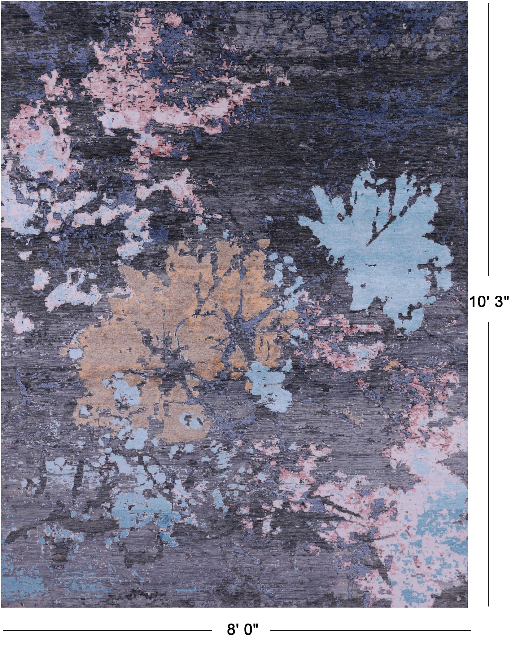 Abstract Modern Hand Knotted Wool & Silk Rug - 8' 0" X 10' 3" - Golden Nile