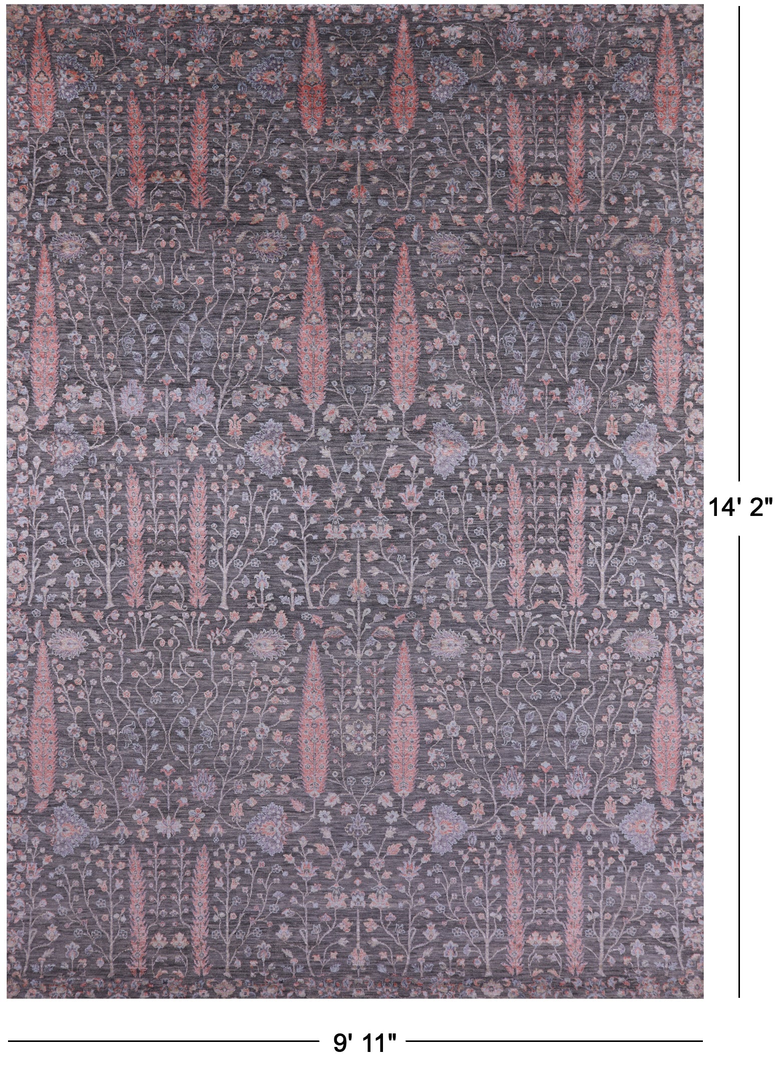 Grey Persian Ziegler Hand Knotted Wool & Silk Rug - 9' 11" X 14' 2" - Golden Nile