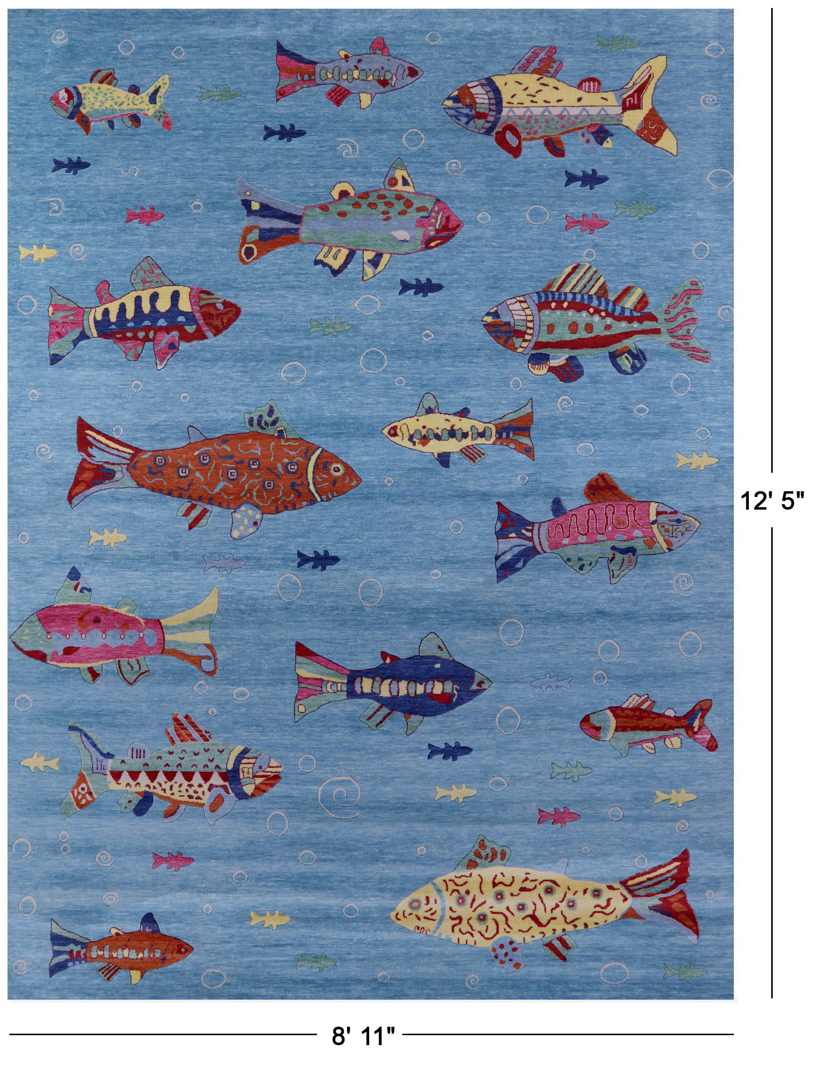 Blue Fish Design Persian Gabbeh Handmade Wool Rug - 8' 11" X 12' 5" - Golden Nile