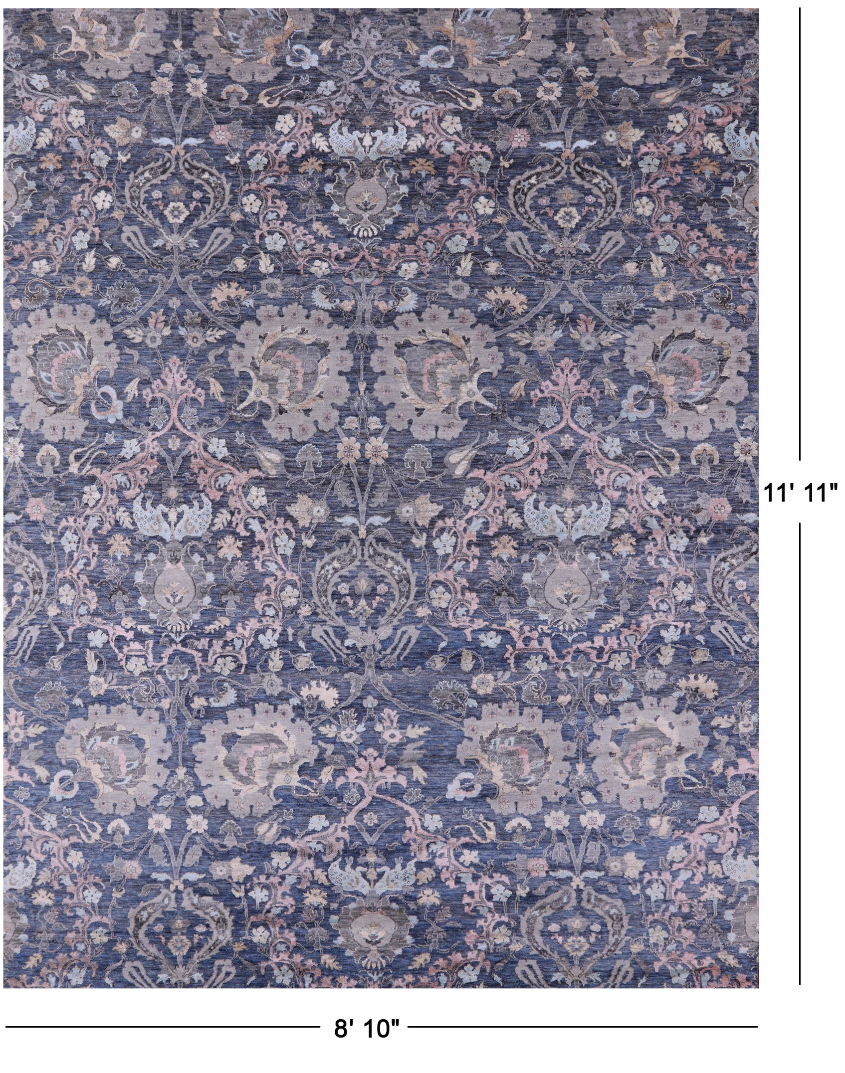 Grey Persian Hand Knotted Wool & Silk Rug - 8' 10" X 11' 11" - Golden Nile