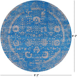 Blue Round Persian Hand Knotted Wool & Silk Rug - 8' 2" X 8' 2" - Golden Nile