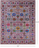 Grey Persian Hand Knotted Wool & Silk Rug - 9' 2" X 11' 8" - Golden Nile