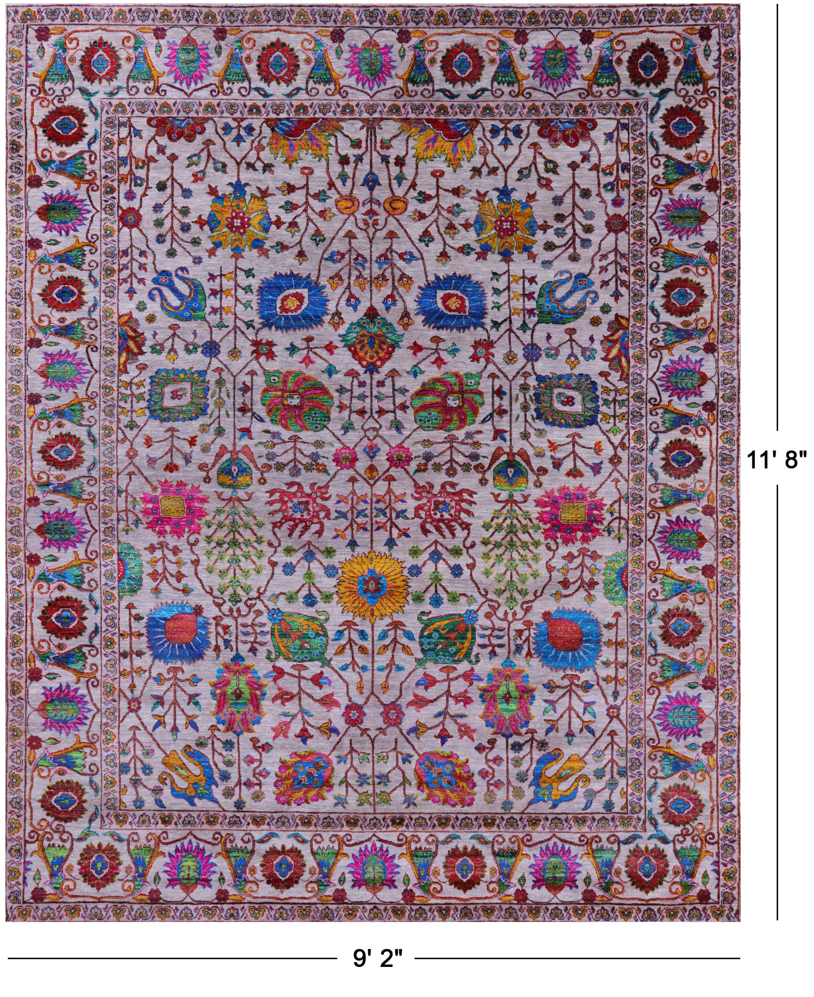 Grey Persian Hand Knotted Wool & Silk Rug - 9' 2" X 11' 8" - Golden Nile