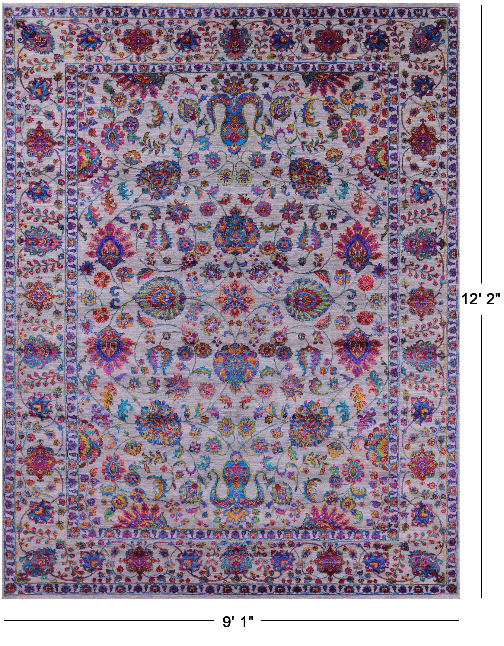 Grey Persian Hand Knotted Wool & Silk Rug - 9' 1" X 12' 2" - Golden Nile