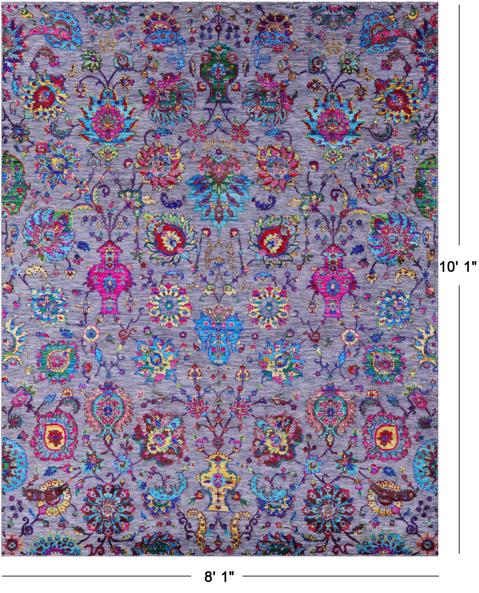 Grey Persian Hand Knotted Wool & Silk Rug - 8' 1" X 10' 1" - Golden Nile