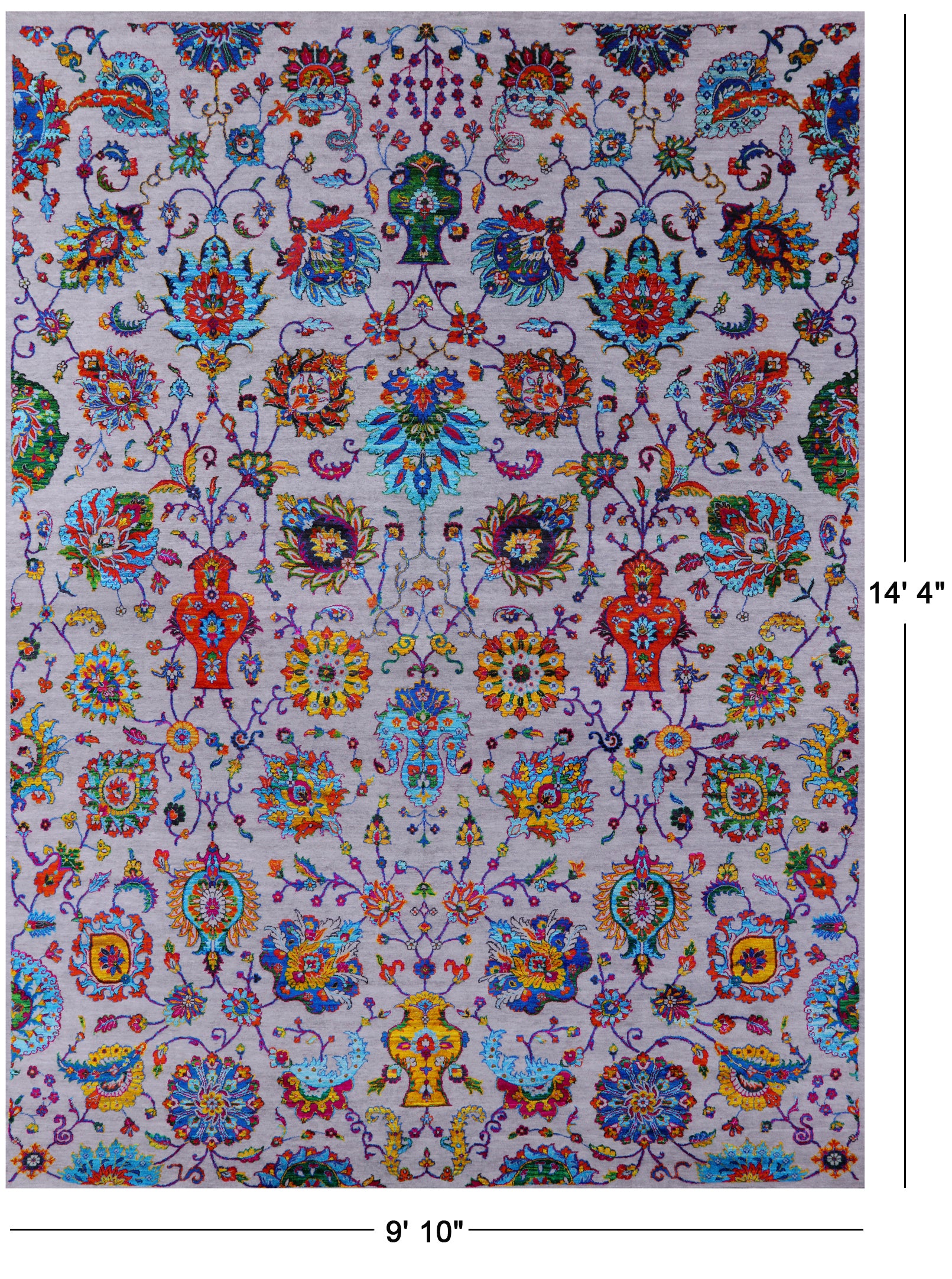 Grey Persian Handmade Wool & Silk Rug - 9' 10" X 14' 4" - Golden Nile