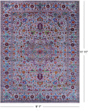 Grey Persian Fine Serapi Handmade Wool & Silk Rug - 9' 1" X 11' 11" - Golden Nile