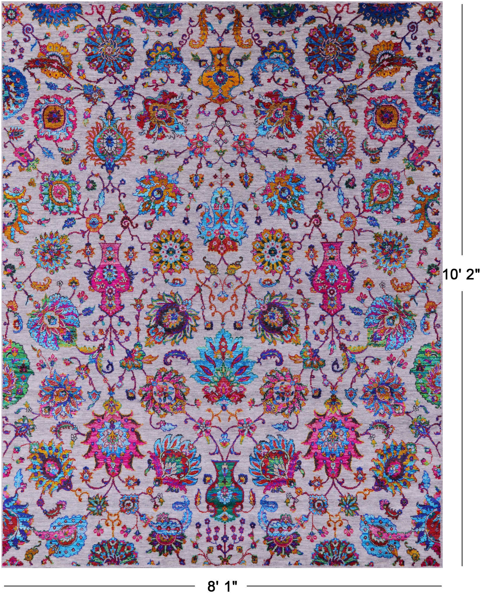 Grey Persian Hand Knotted Wool & Silk Rug - 8' 1" X 10' 2" - Golden Nile