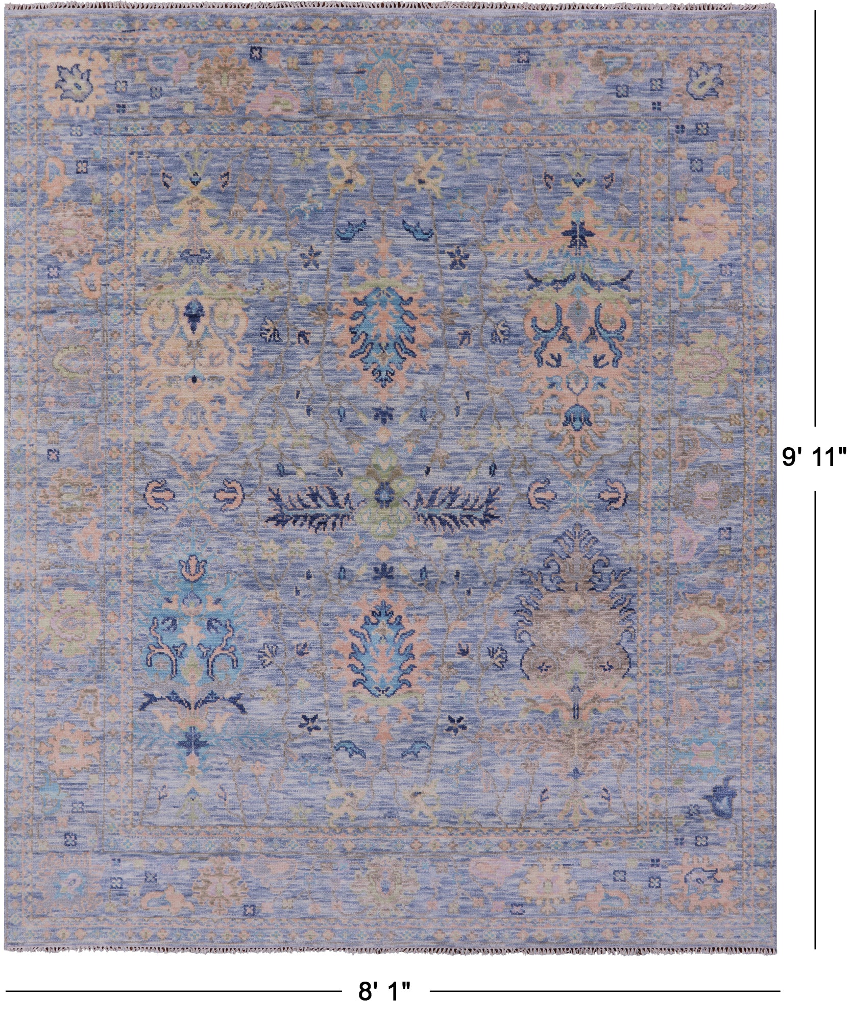 Blue Turkish Oushak Hand Knotted Wool Rug - 8' 1" X 9' 11" - Golden Nile