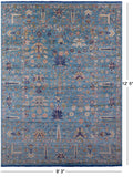 Blue Turkish Oushak Hand Knotted Wool Rug - 9' 3" X 12' 5" - Golden Nile