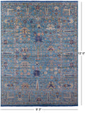 Blue Turkish Oushak Hand Knotted Wool Rug - 9' 3" X 12' 5" - Golden Nile