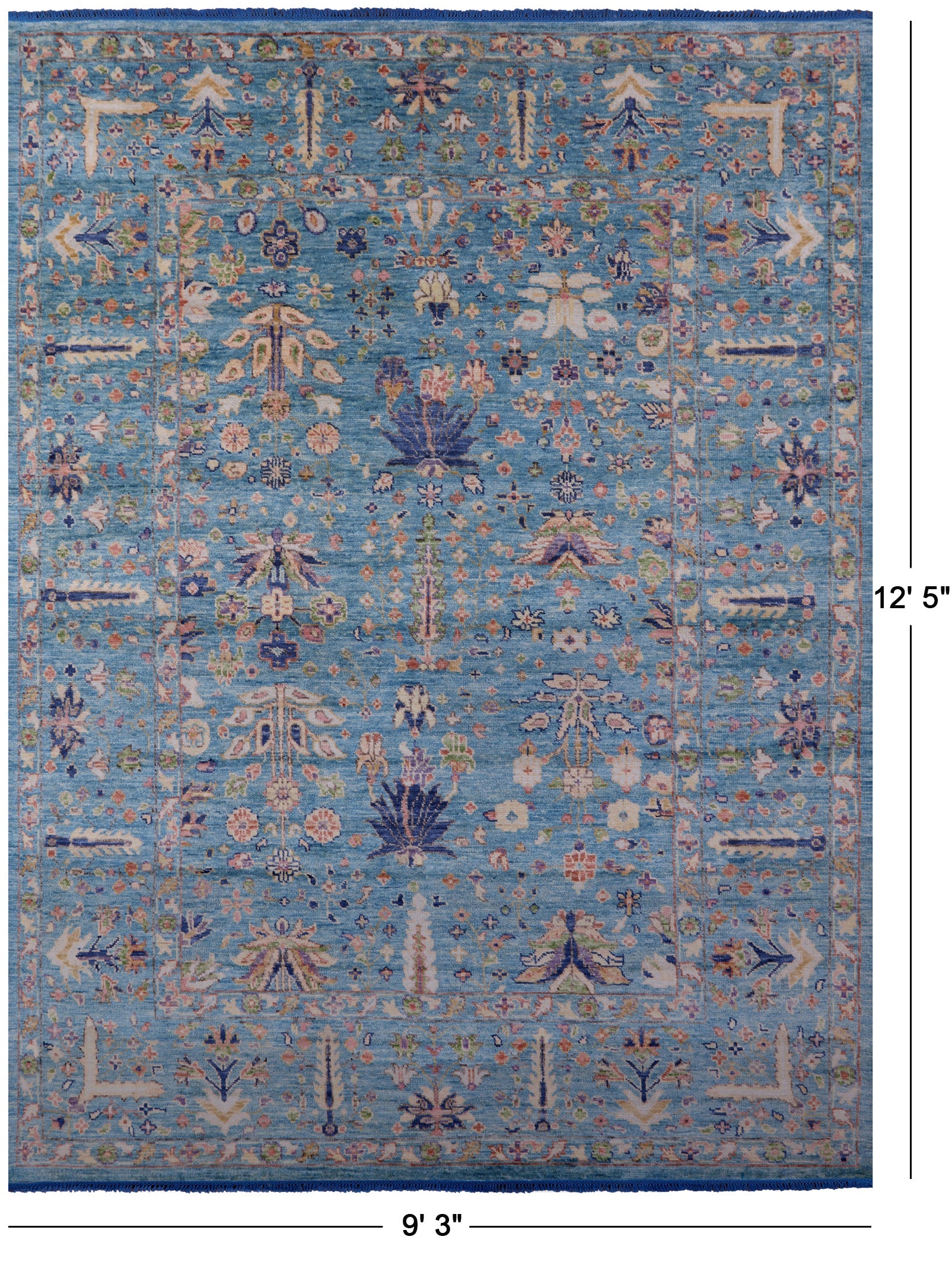 Blue Turkish Oushak Hand Knotted Wool Rug - 9' 3" X 12' 5" - Golden Nile
