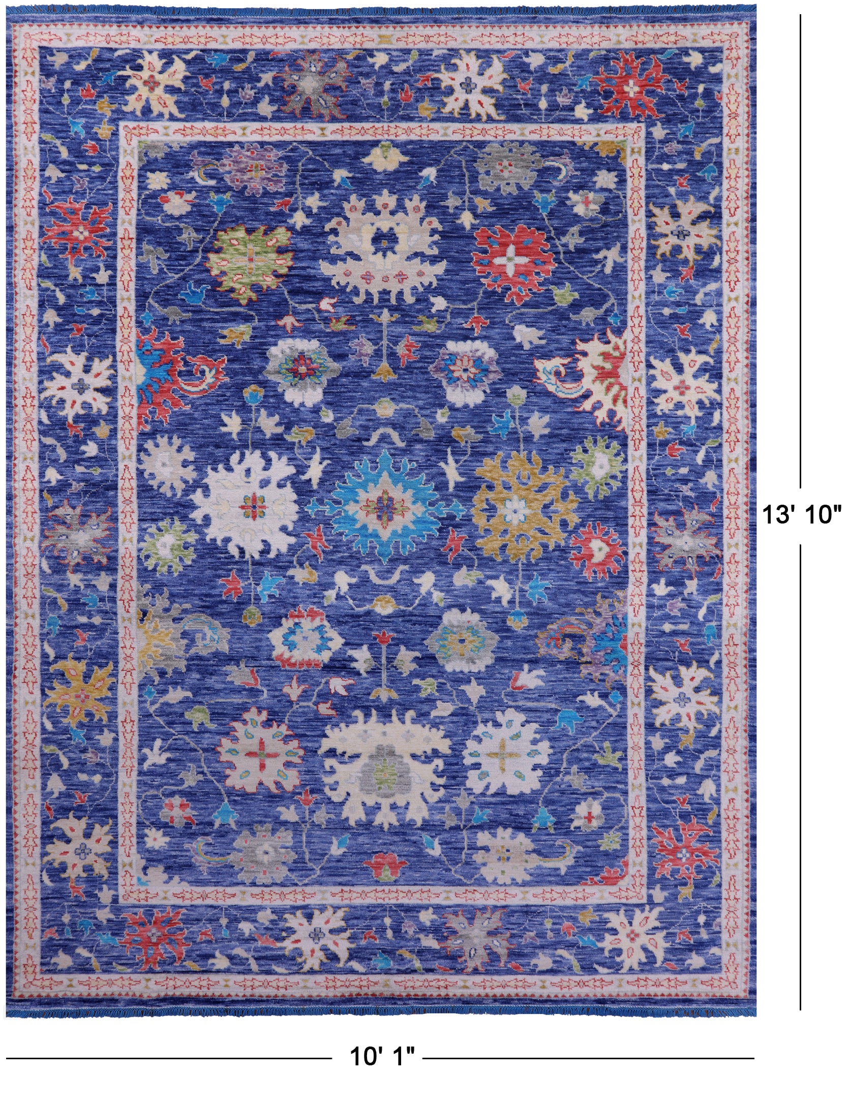 Blue Turkish Oushak Hand Knotted Wool Rug - 10' 1" X 13' 10" - Golden Nile