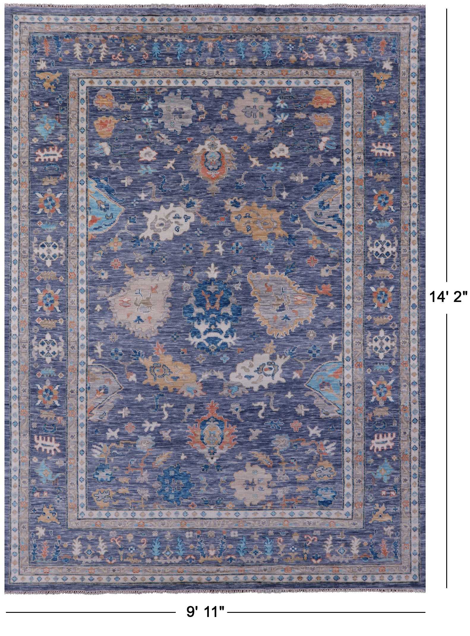 Grey Turkish Oushak Hand Knotted Wool Rug - 9' 11" X 14' 2" - Golden Nile