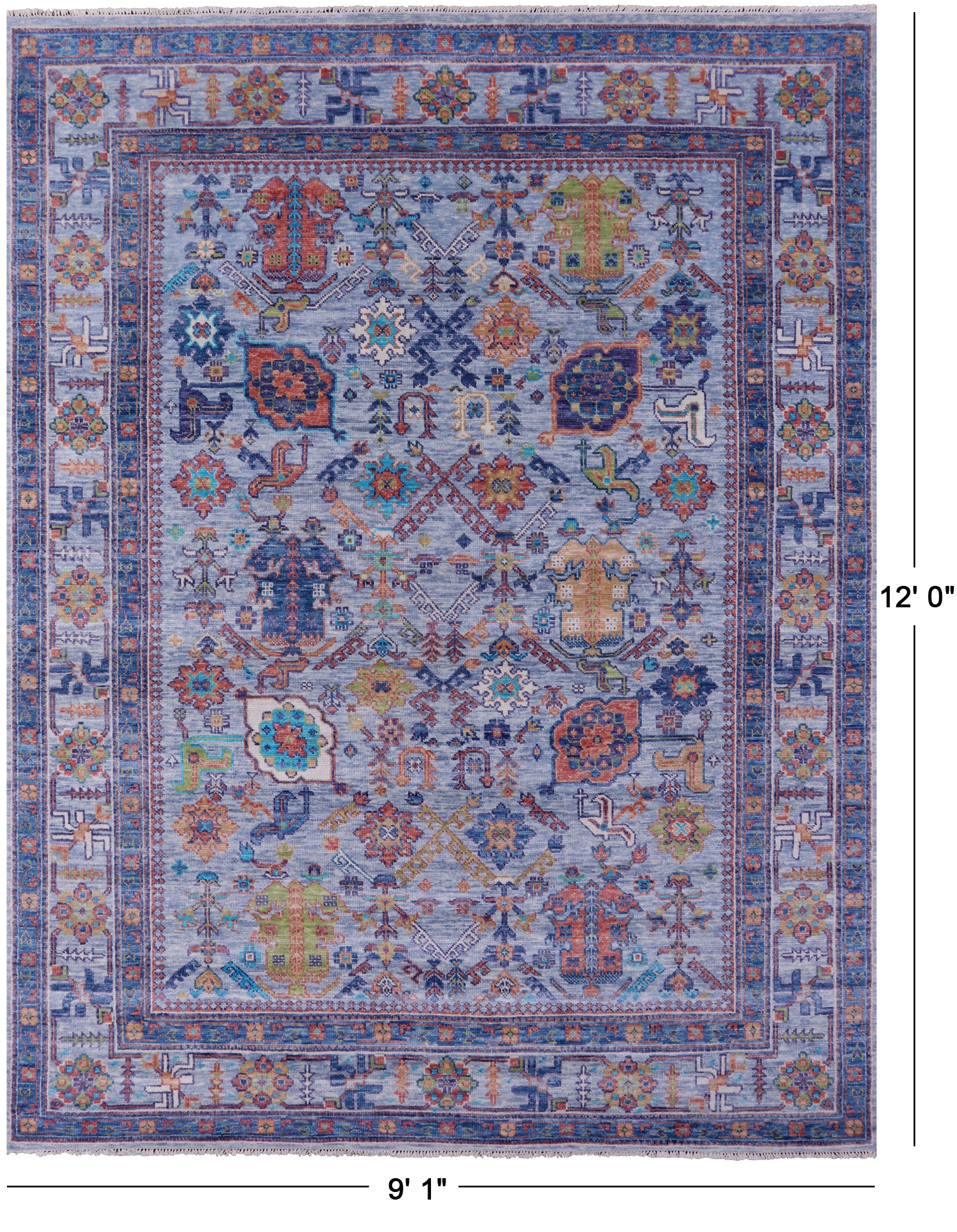 Blue Turkish Oushak Hand Knotted Wool Rug - 9' 1" X 12' 0" - Golden Nile