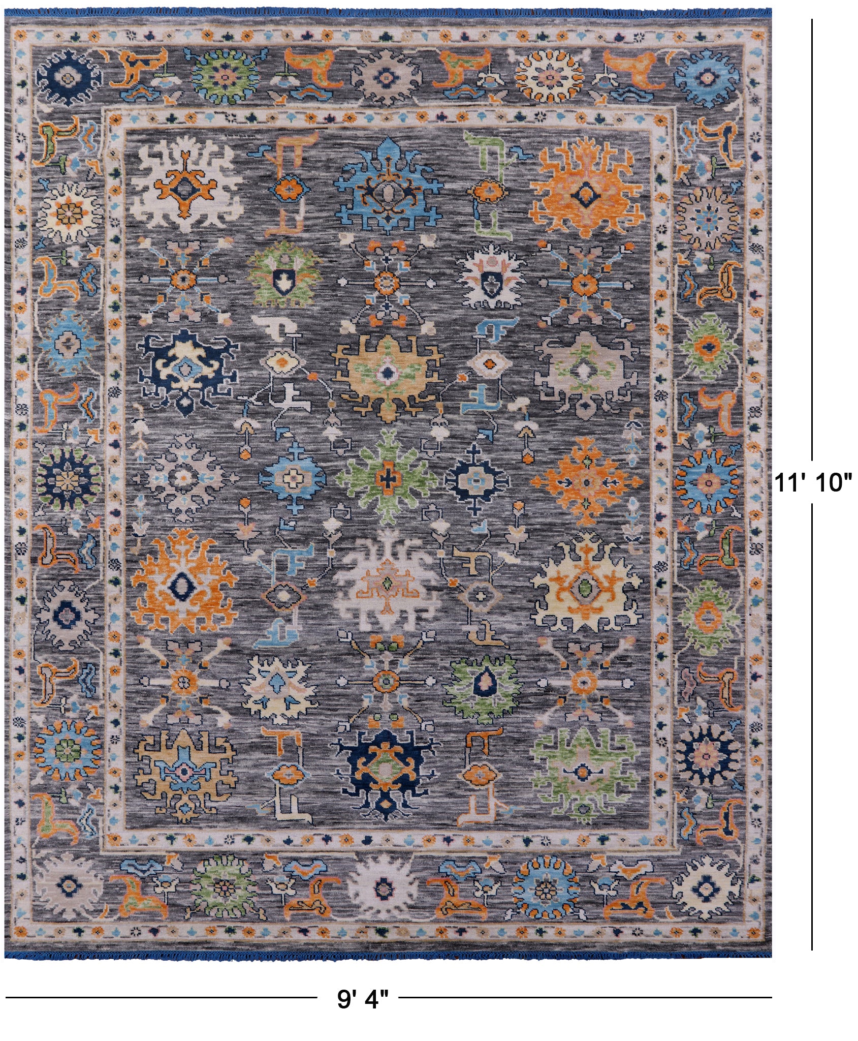 Grey Turkish Oushak Hand Knotted Wool Rug - 9' 4" X 11' 10" - Golden Nile
