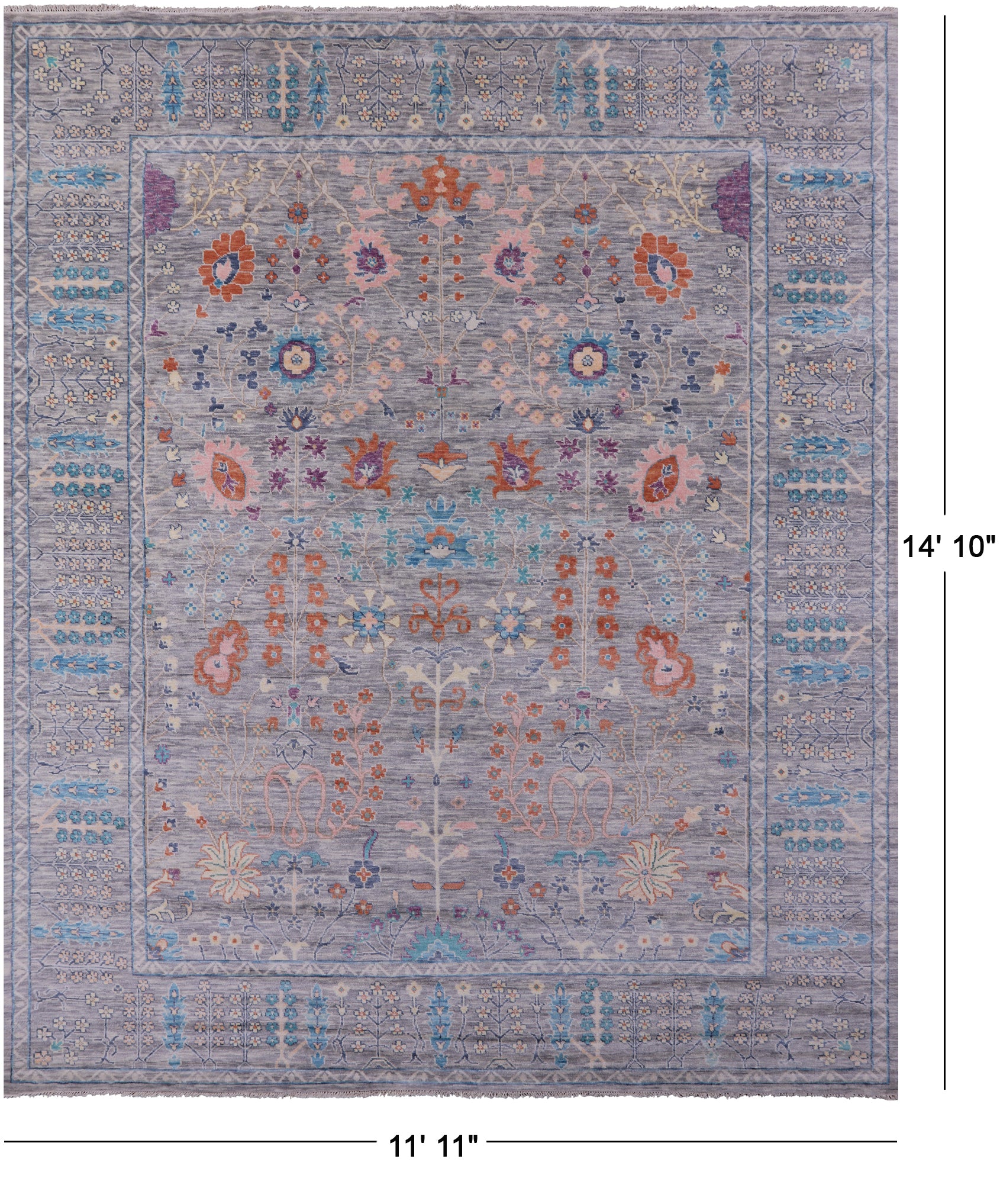 Grey Turkish Oushak Hand Knotted Wool Rug - 11' 11" X 14' 10" - Golden Nile