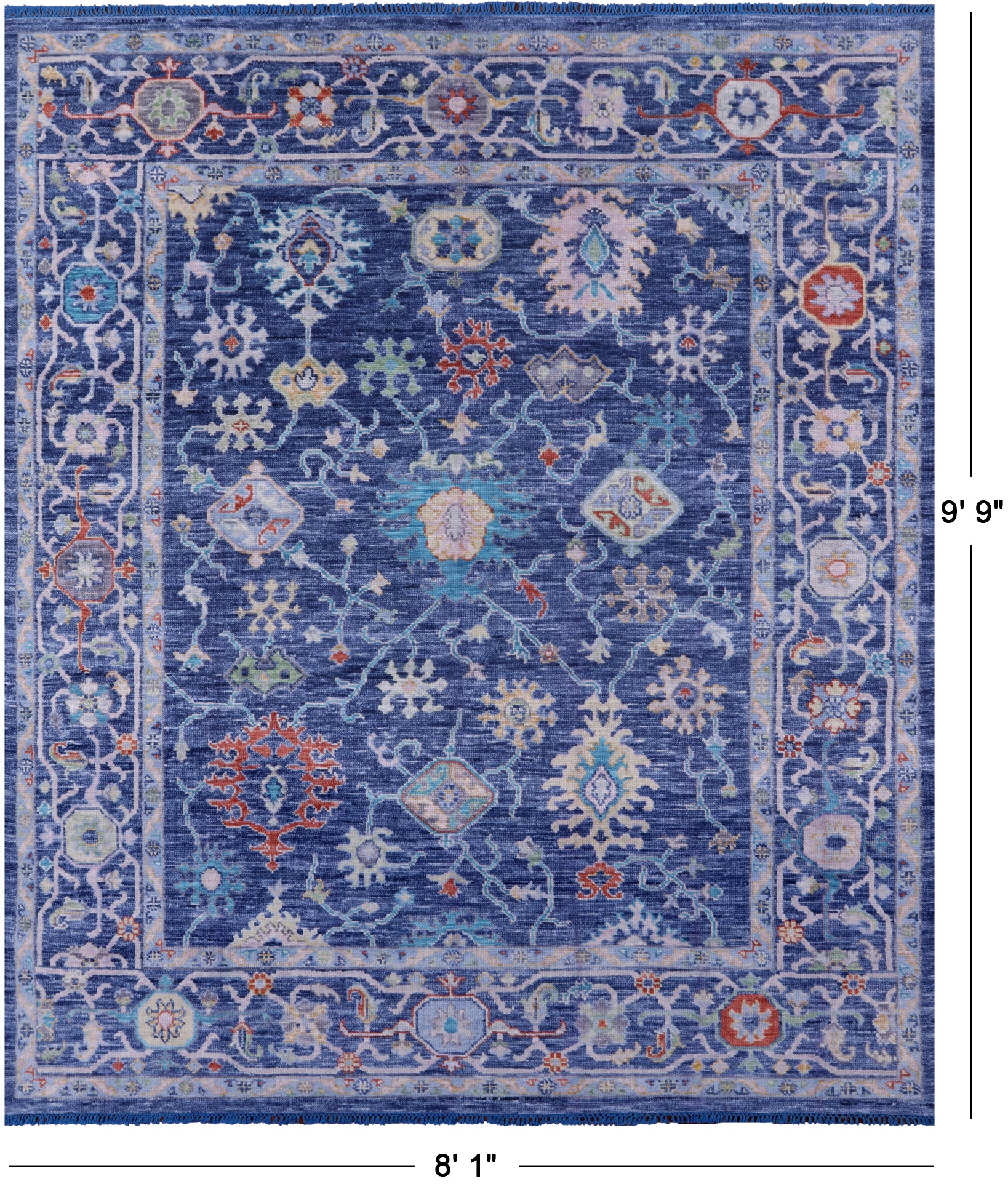 Blue Turkish Oushak Hand Knotted Wool Rug - 8' 1" X 9' 9" - Golden Nile