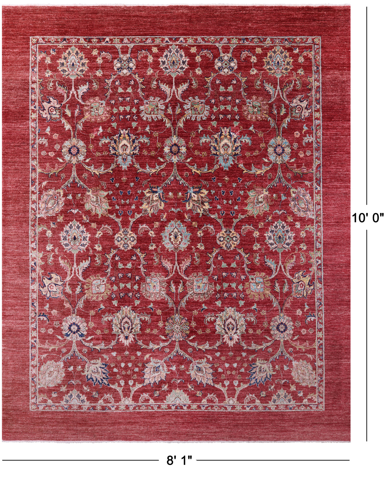 Red Persian Tabriz Hand Knotted Wool Rug - 8' 1" X 10' 0" - Golden Nile