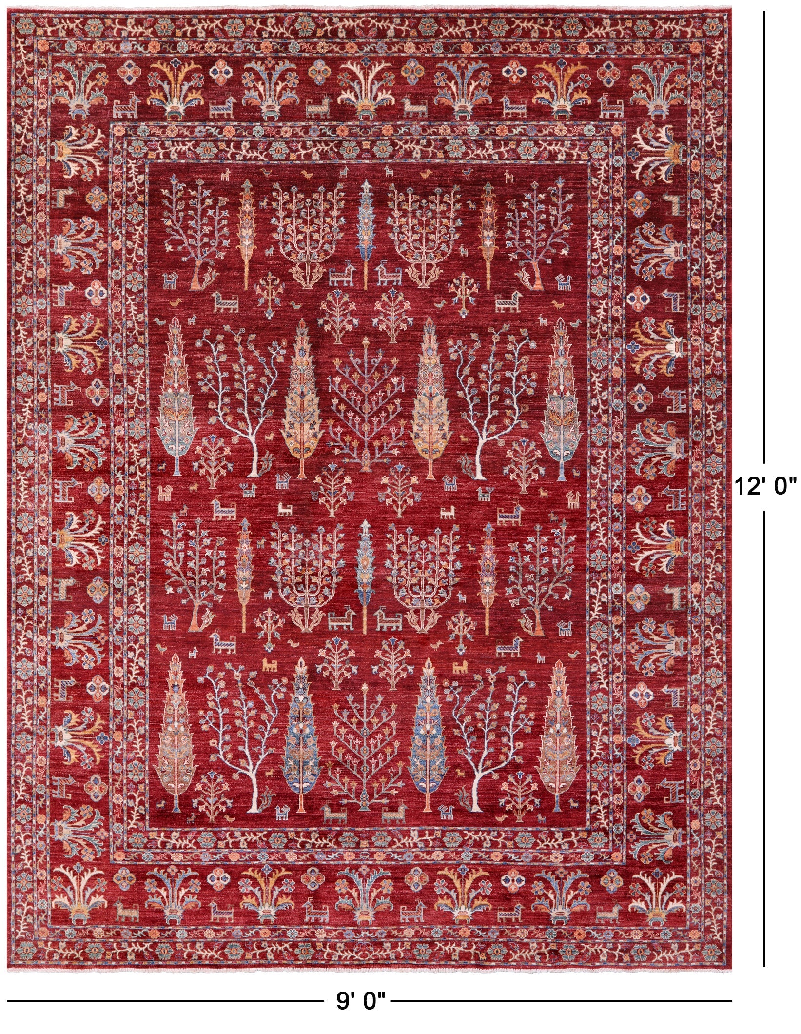 Red Tribal Persian Gabbeh Hand Knotted Wool Rug - 9' 0" X 12' 0" - Golden Nile